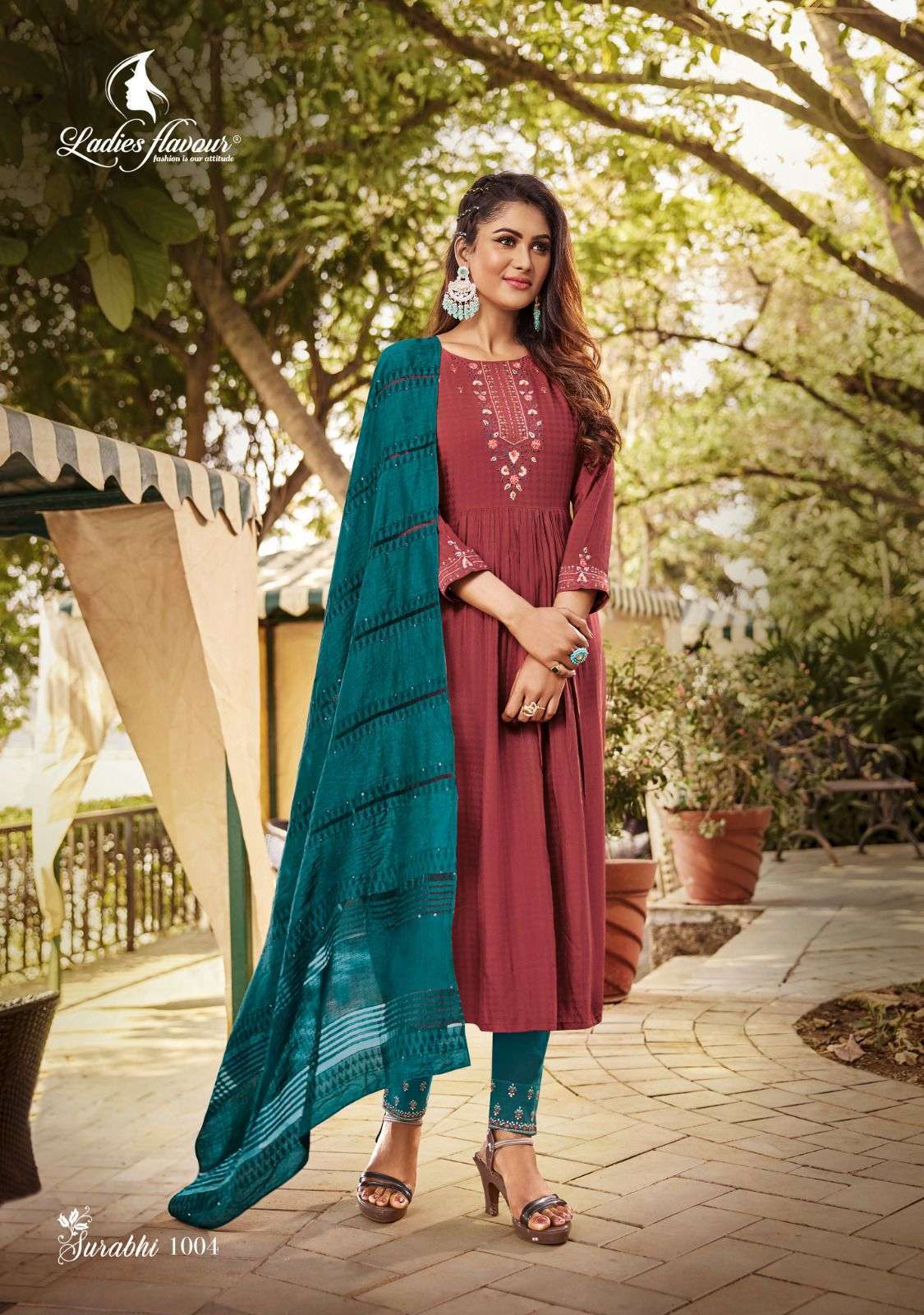 LADIES FLAVOUR PRESENTS SURABHI  READYMADE WEAVING BUTTI KURTI WITH BOTTOM AND DUPATTA  CATALOG WHLESALER AND EXPORTER IN SURAT 