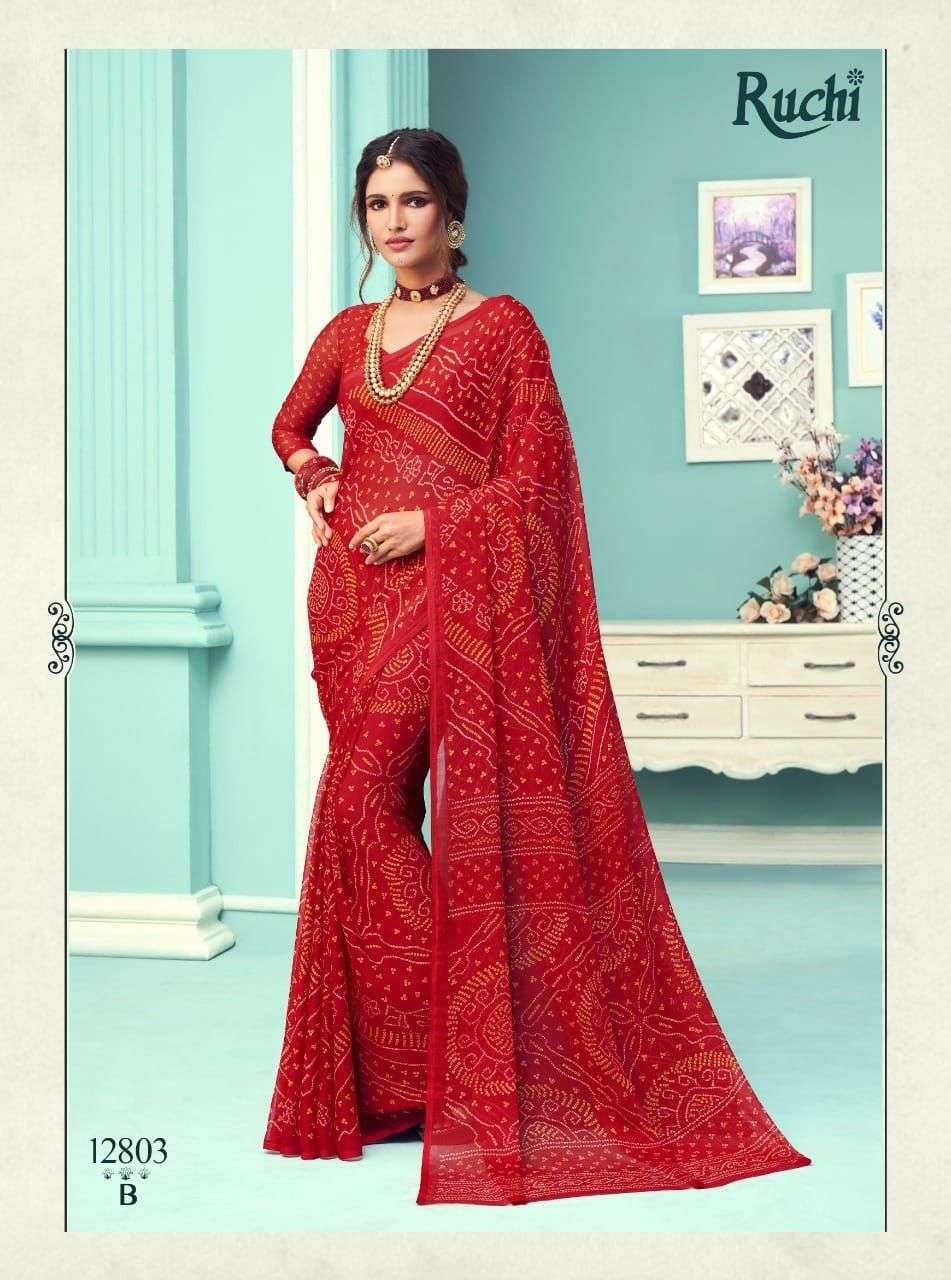 Ruchi presents Star chiffon 67 edition rajasthani bandhani sarees catalog wholesaler and exporters 