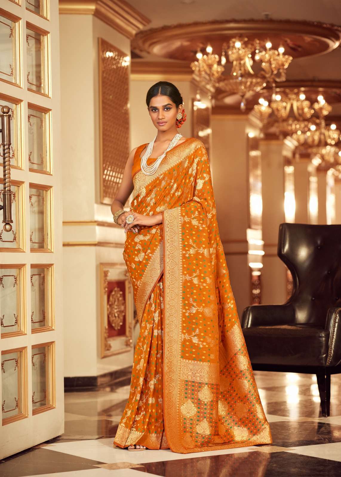 The fabrica presents Bandhej pure chiffon with jacquard border sarees catalog wholesaler 