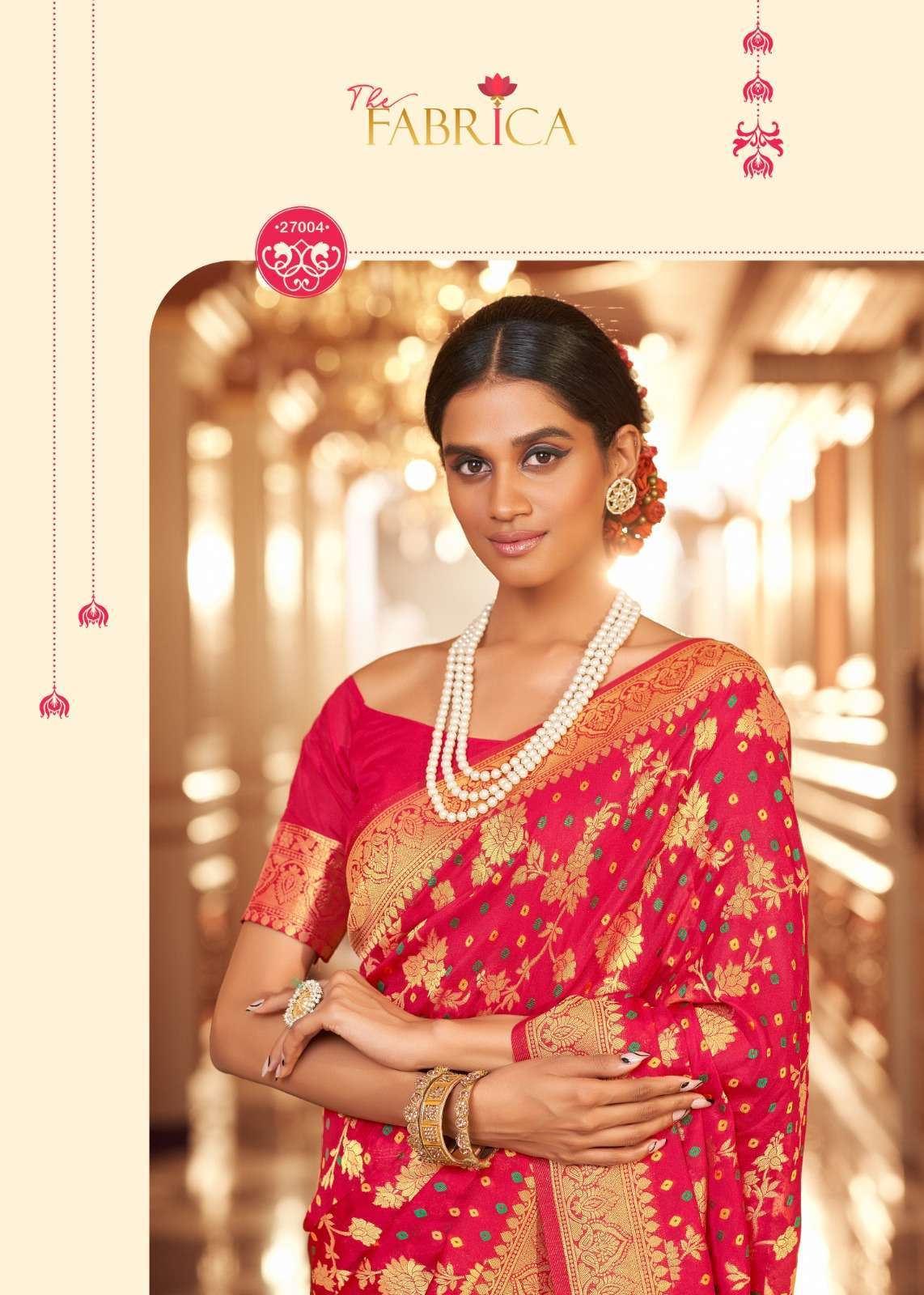 The fabrica presents Bandhej pure chiffon with jacquard border sarees catalog wholesaler 