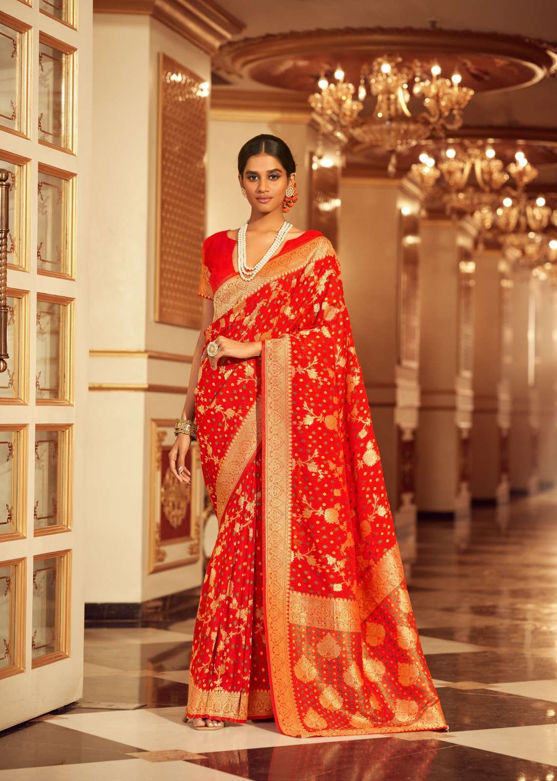The fabrica presents Bandhej pure chiffon with jacquard border sarees catalog wholesaler 