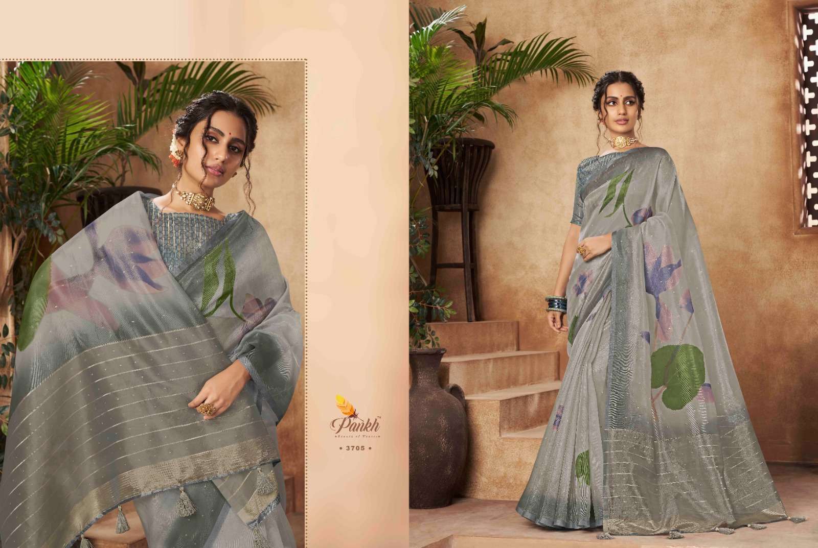 Pankh presents Chhapa vol-3 organza fancy digital printed sarees catalog wholesaler and exporters 