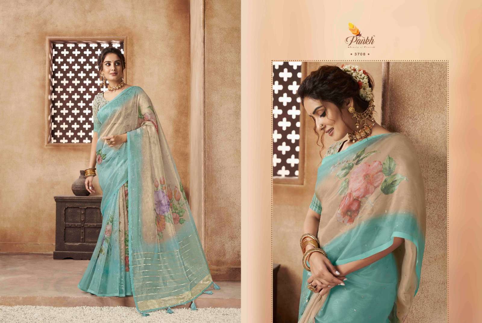 Pankh presents Chhapa vol-3 organza fancy digital printed sarees catalog wholesaler and exporters 