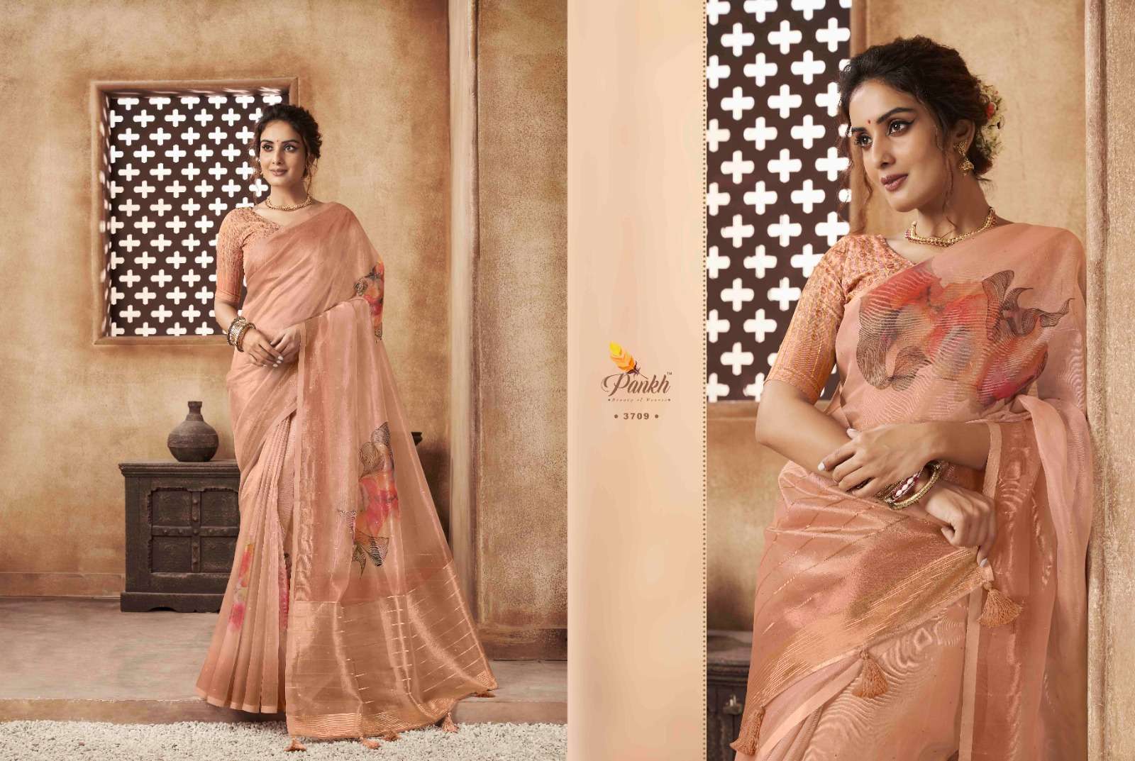 Pankh presents Chhapa vol-3 organza fancy digital printed sarees catalog wholesaler and exporters 