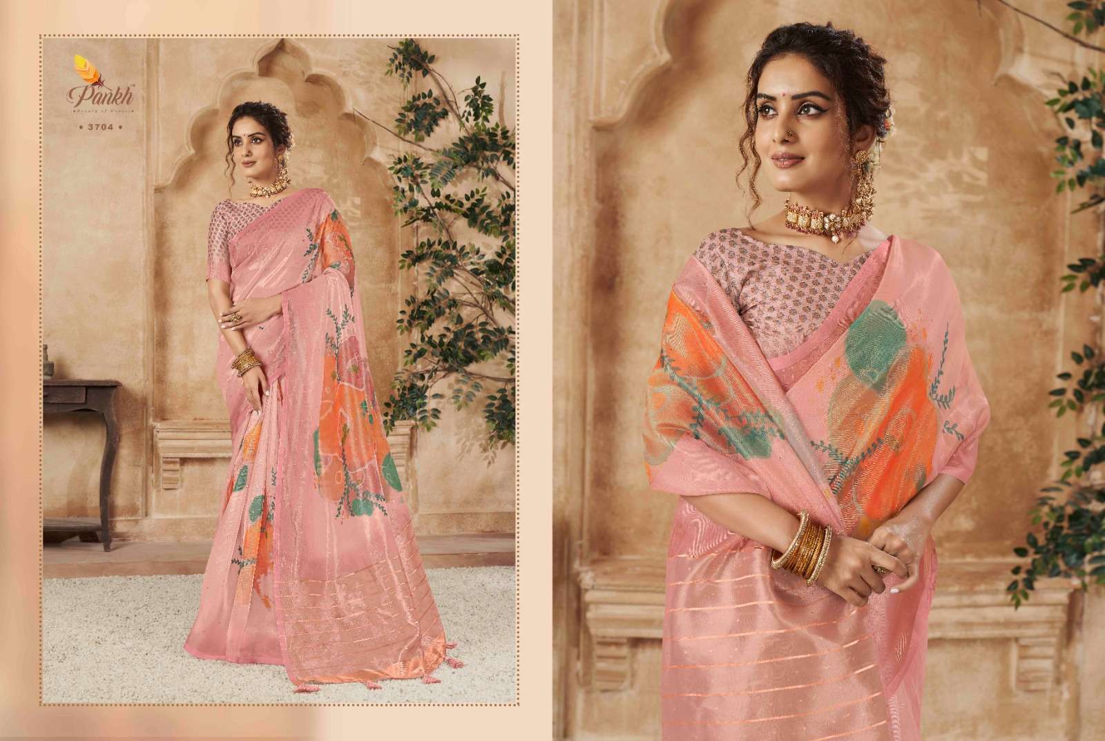 Pankh presents Chhapa vol-3 organza fancy digital printed sarees catalog wholesaler and exporters 