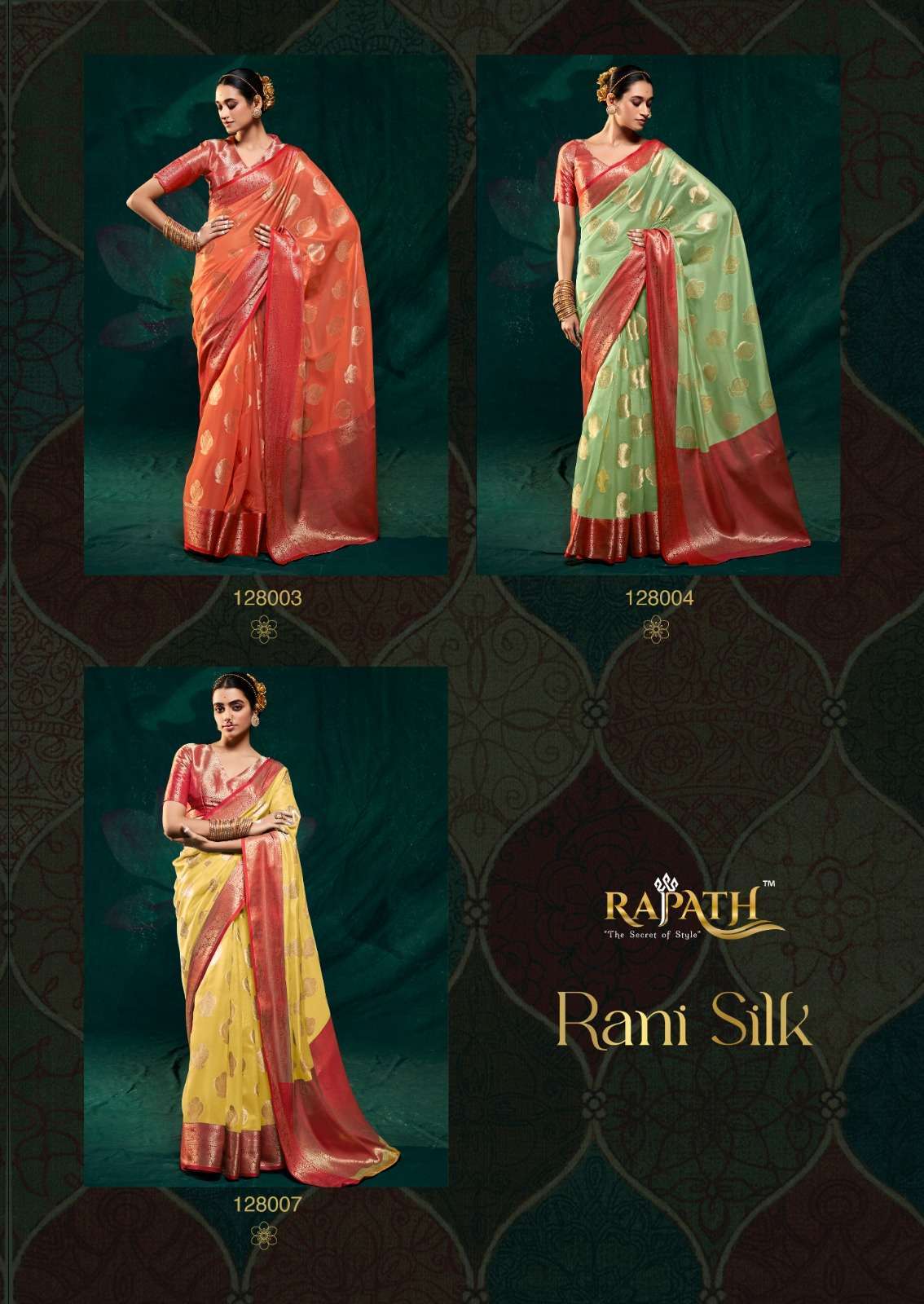 Rajpath presents Rani silk soft satin organza sarees catalog wholesaler 