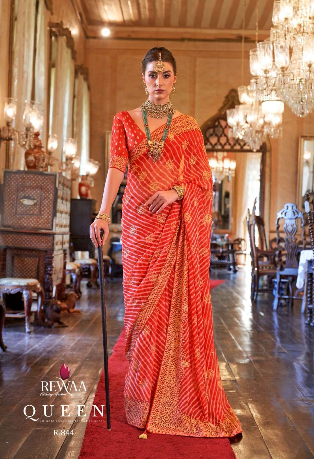 Rewaa presents Queen georgette designer work function wear sarees catalog wholesaler and exporters 