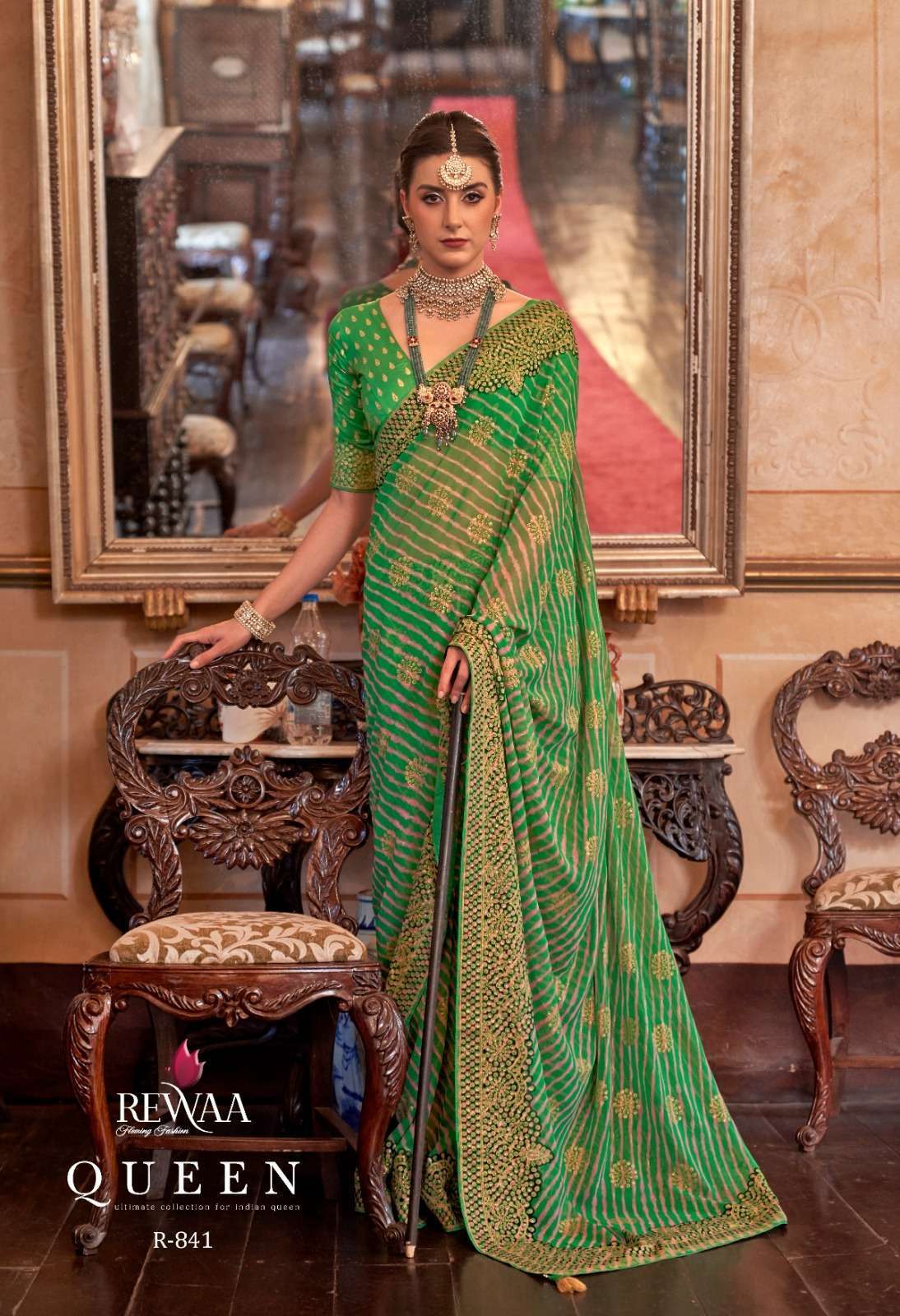 Rewaa presents Queen georgette designer work function wear sarees catalog wholesaler and exporters 