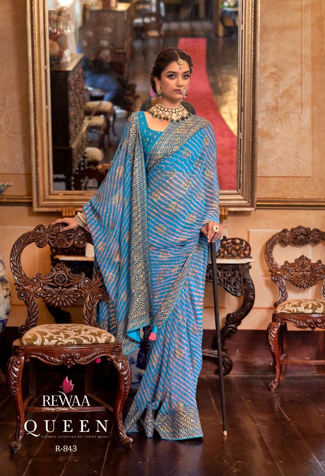 Rewaa presents Queen georgette designer work function wear sarees catalog wholesaler and exporters 