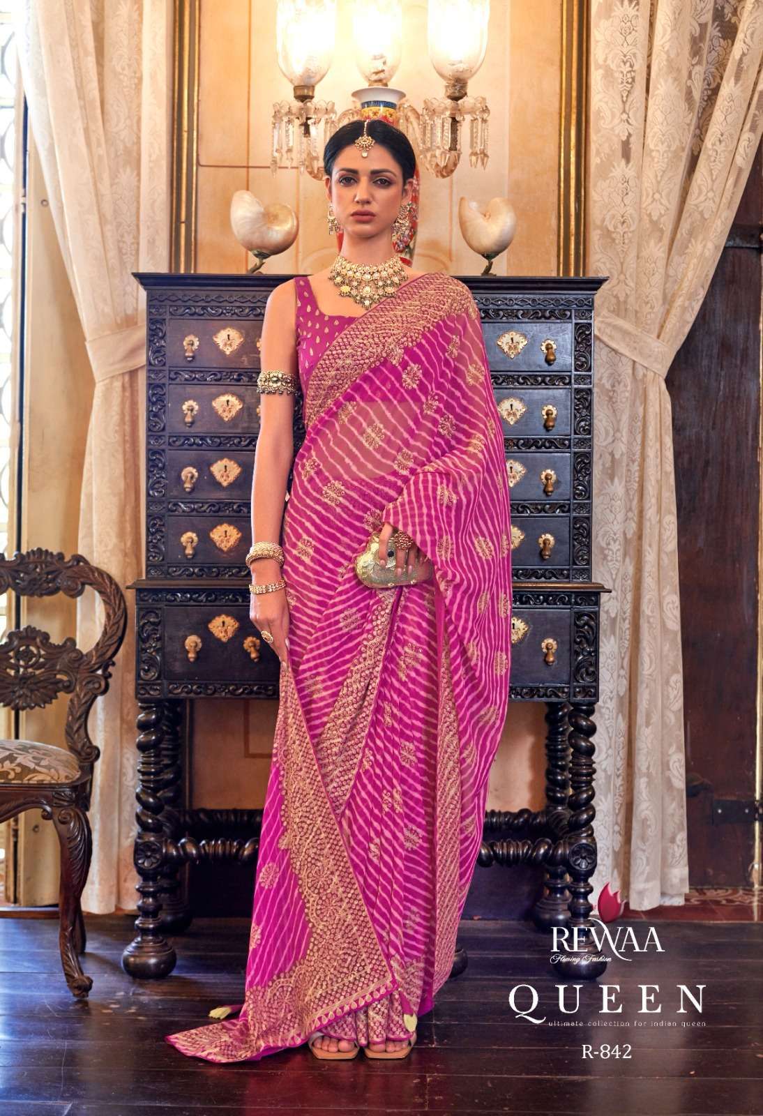 Rewaa presents Queen georgette designer work function wear sarees catalog wholesaler and exporters 