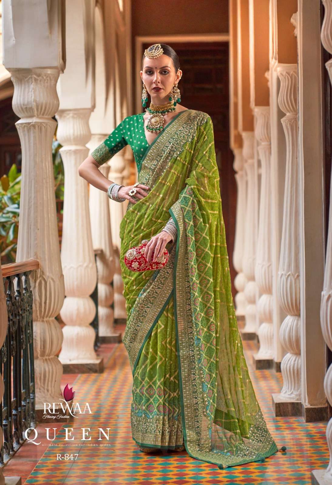 Rewaa presents Queen georgette designer work function wear sarees catalog wholesaler and exporters 