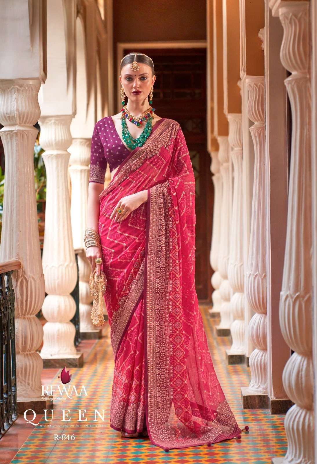 Rewaa presents Queen georgette designer work function wear sarees catalog wholesaler and exporters 