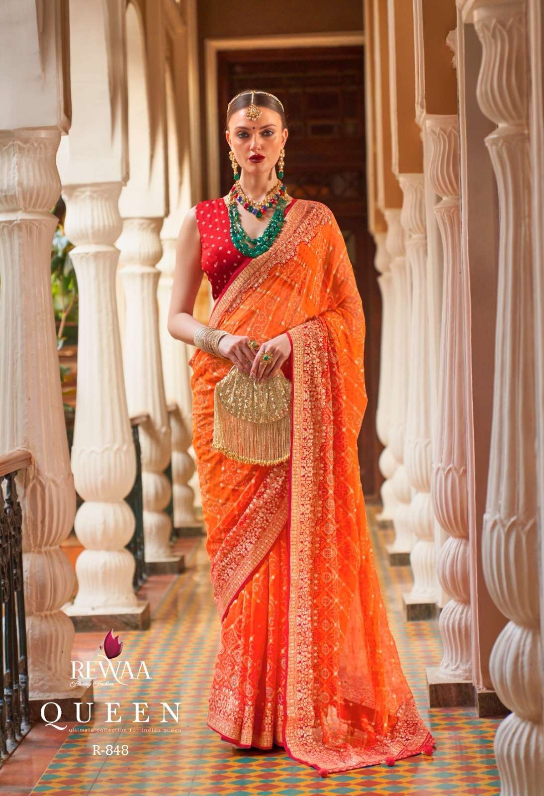 Rewaa presents Queen georgette designer work function wear sarees catalog wholesaler and exporters 
