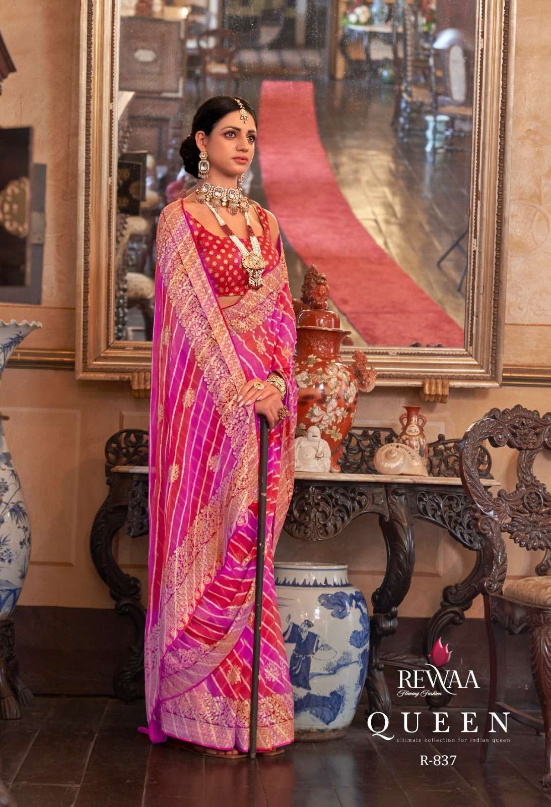 Rewaa presents Queen georgette designer work function wear sarees catalog wholesaler and exporters 