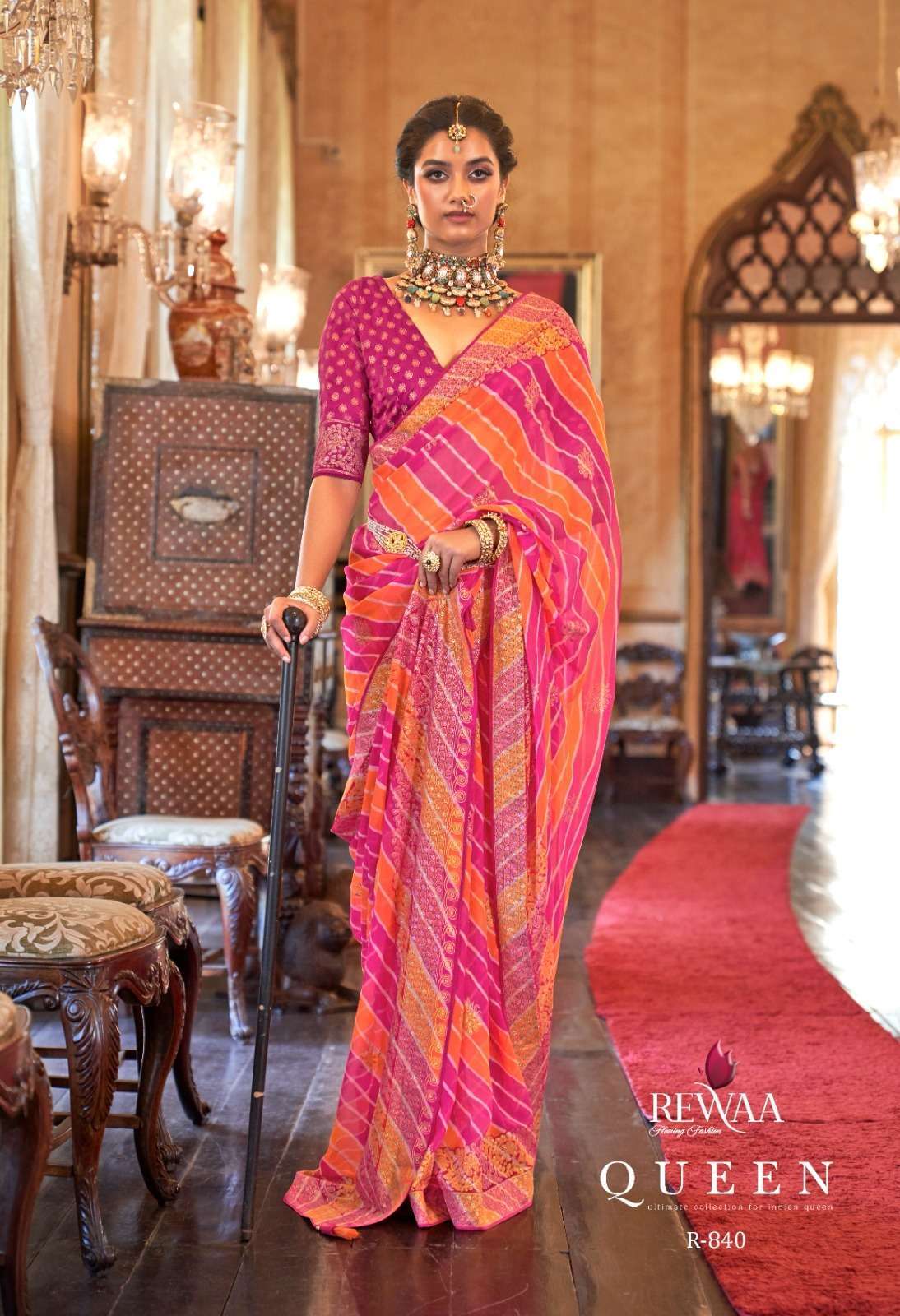 Rewaa presents Queen georgette designer work function wear sarees catalog wholesaler and exporters 