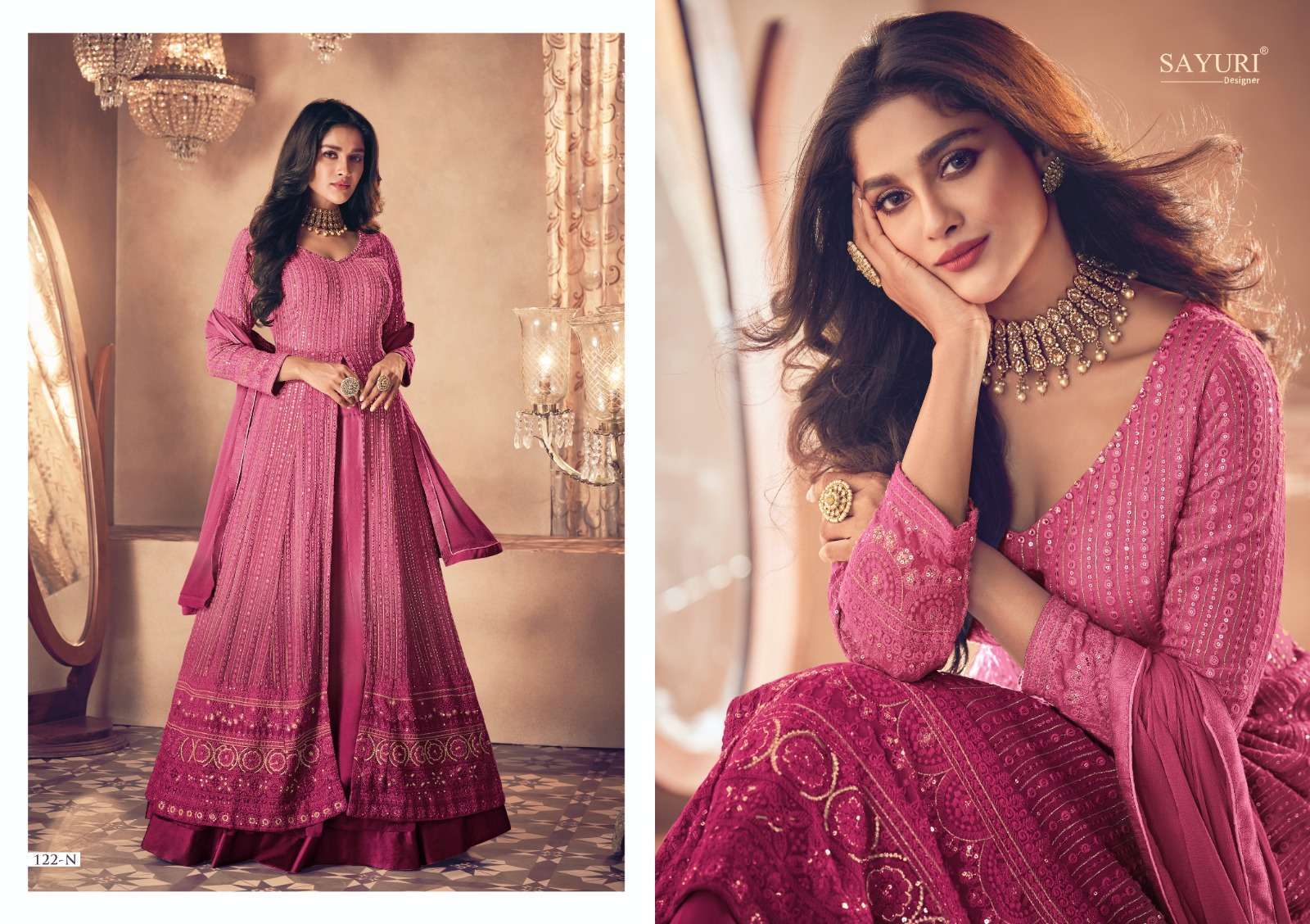 SAYURI DESIGNER PRESENTS NOOR GOLD SHADED DESIGNER PARTY WEAR READYMADE SKIRT STYLE SALWAR SUITS CATALOG WHOLESALER AND EXPORTER IN SURAT 