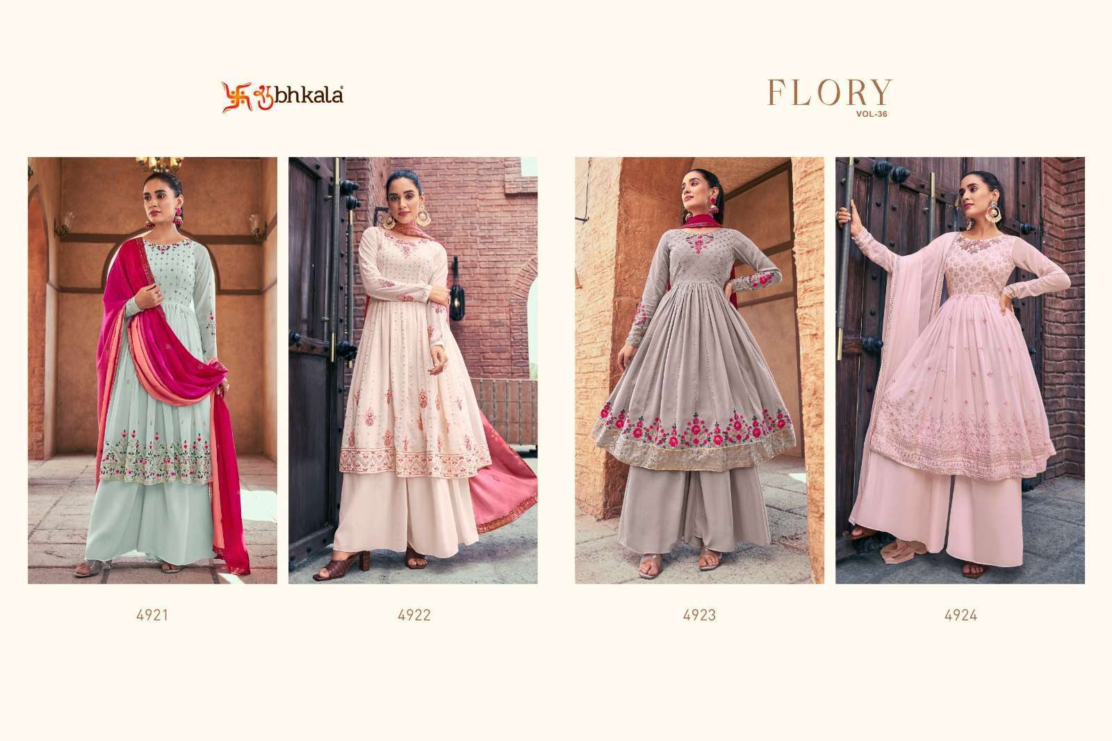 SHUBHKALA PRESENTS FLORY VOL-36 DESIGNER EXCLUSIVE EMBROIDERED SALWAR SUIT PALAZZO CATALOG WHOLESALER AND EXPORTER IN SURAT 