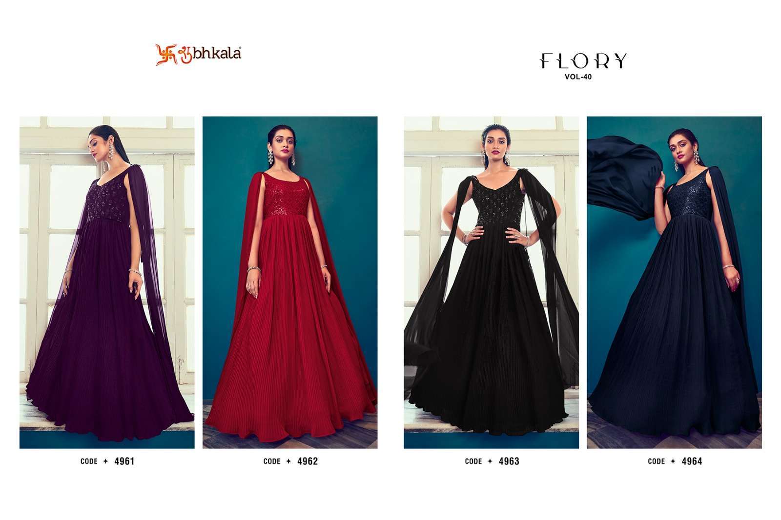 SHUBHKALA FASHION PRESENTS FLORY VOL-40 EXCLUSIVE DESIGNERS STITCHED LONG GOWN CATALOG WHOLESALER AND EXPORTER IN SURAT