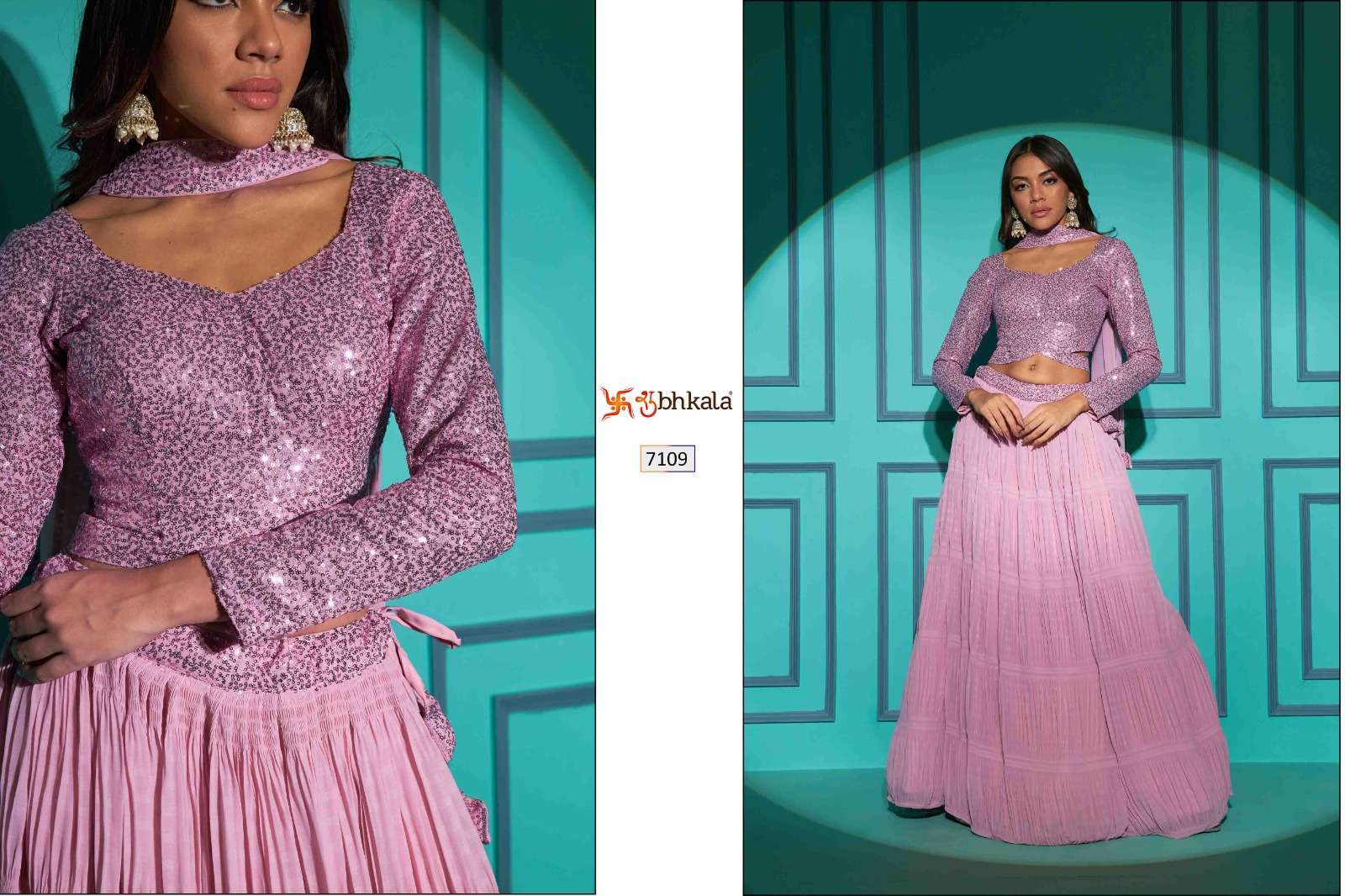 SHUBHKALA PRESENTS SHUBHKALA VOL-14 NEW EXCLUSIVE REGULAR & PLUS SIZE SEMI-STITCHED LEHENGA CHOLI WITH DUPATTA CATALOG WHOLESALER AND EXPORTER IN SURAT 