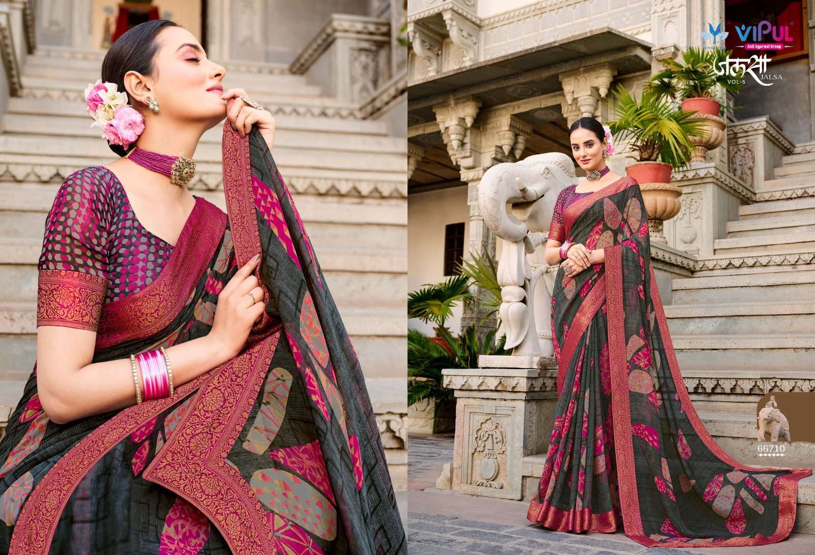  VIPUL FASHION PRESENTS JALSA VOL-5 ADORABLE PRINTED SAREE WITH BORDER WHOLESALER AND EXPORTER IN SURAT 