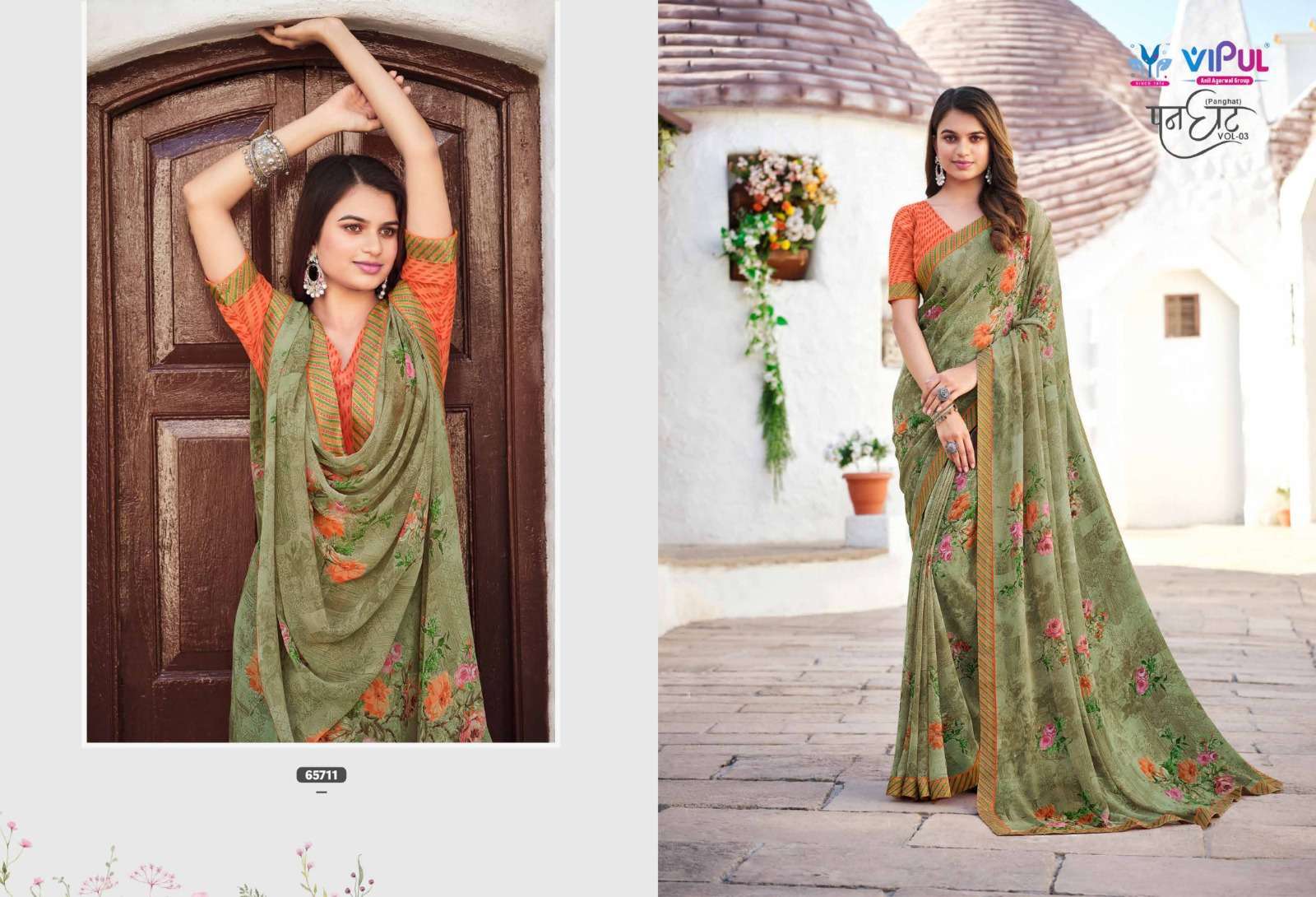 VIPUL FASHION PRESENTS PANGHAT VOL-3 BEAUTIFUL FLORAL PRINTED SAREES CATALOG  WHOLESALER AND EXPORTER IN SURAT 
