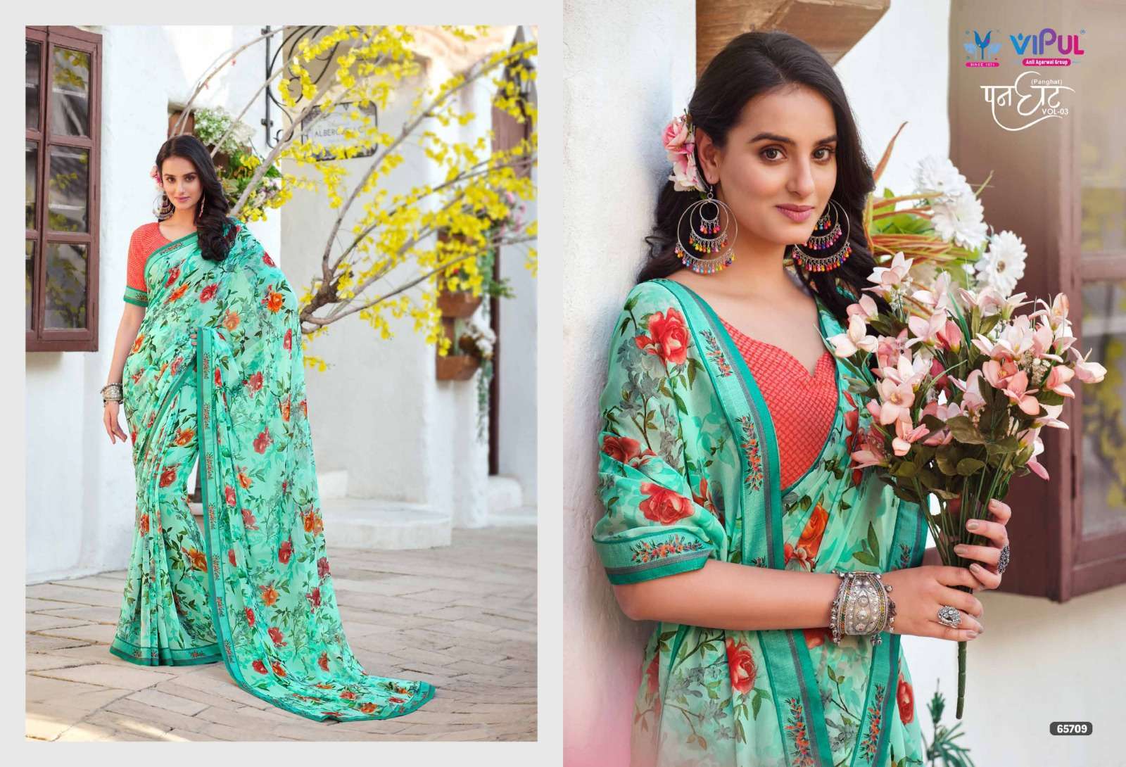 VIPUL FASHION PRESENTS PANGHAT VOL-3 BEAUTIFUL FLORAL PRINTED SAREES CATALOG  WHOLESALER AND EXPORTER IN SURAT 