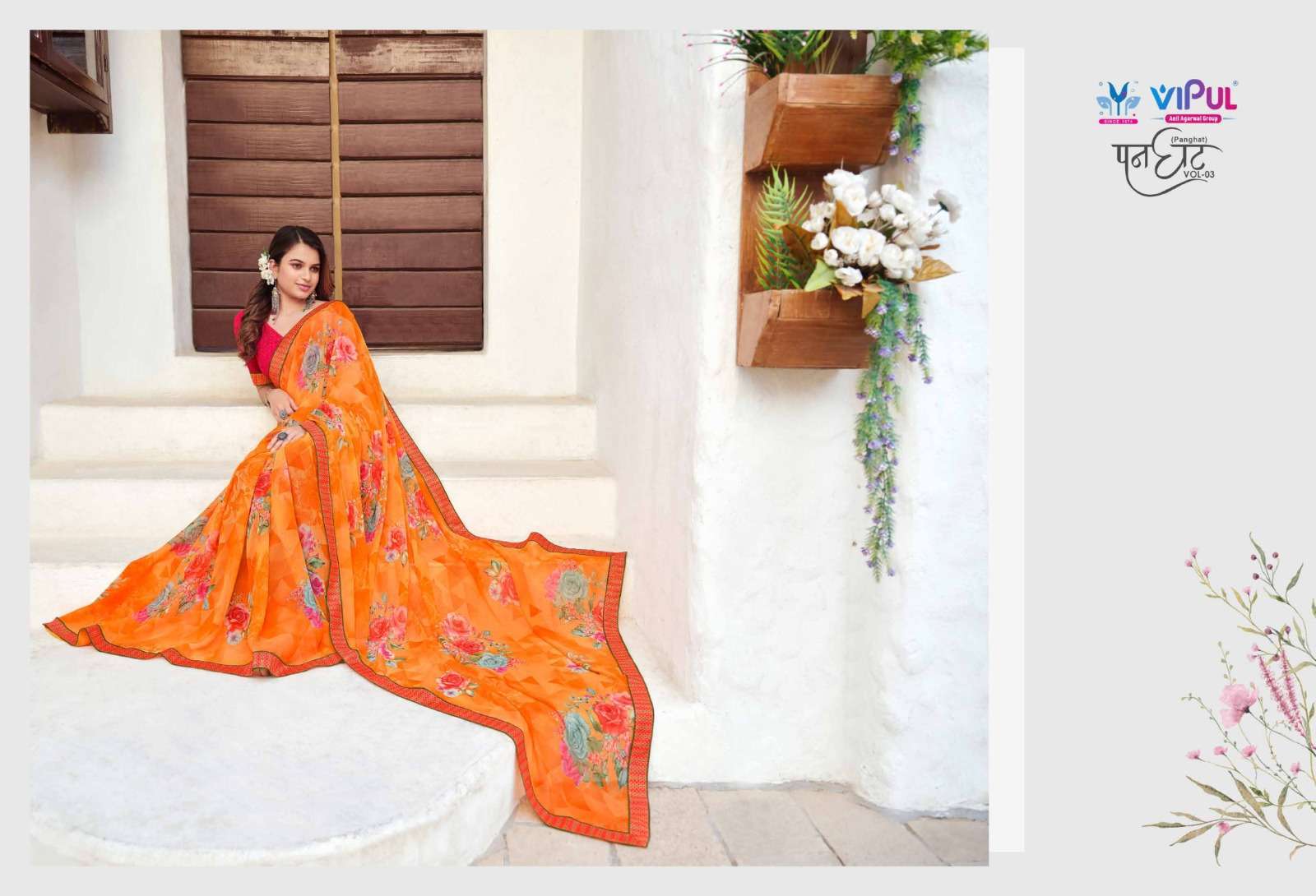 VIPUL FASHION PRESENTS PANGHAT VOL-3 BEAUTIFUL FLORAL PRINTED SAREES CATALOG  WHOLESALER AND EXPORTER IN SURAT 