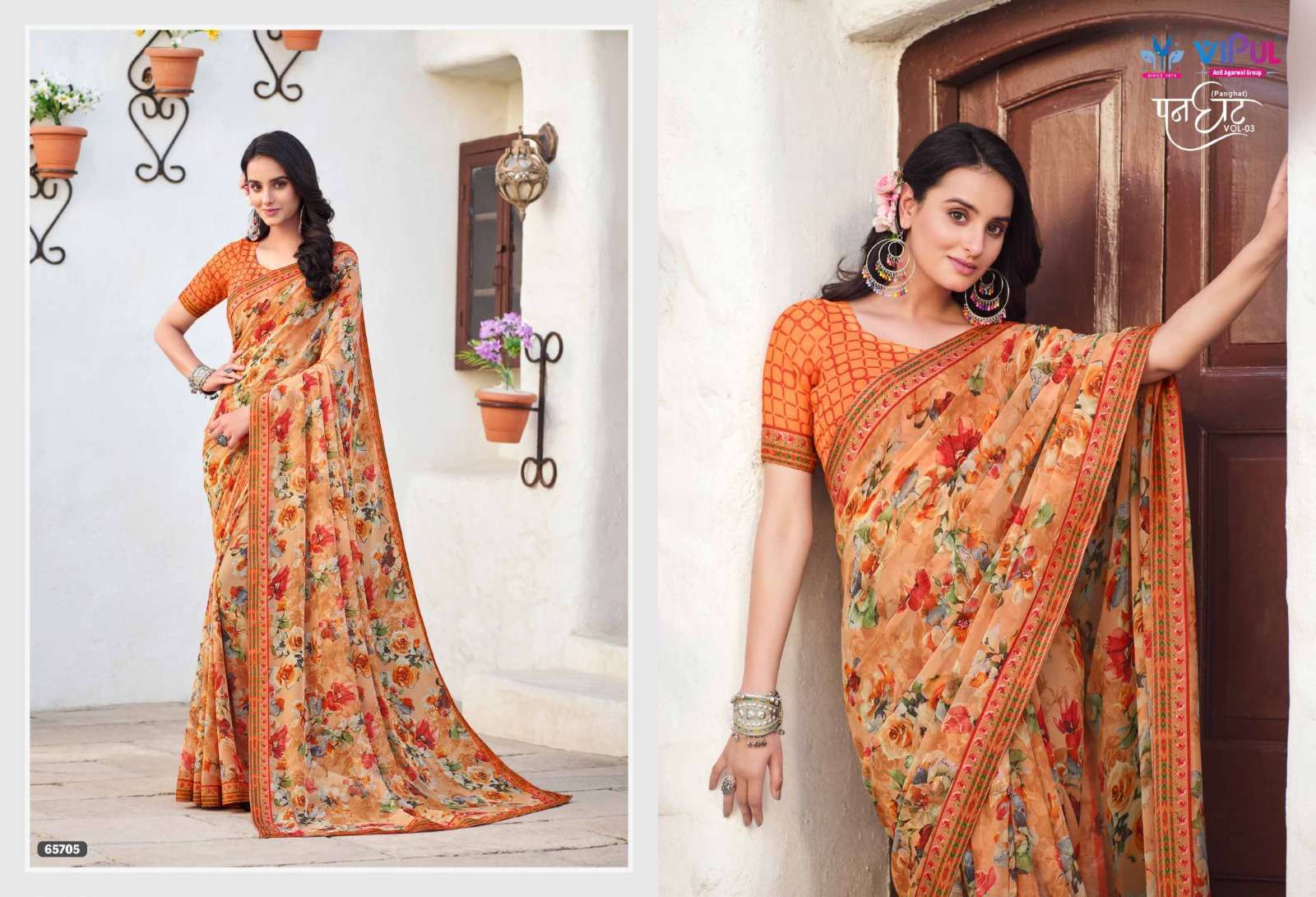 VIPUL FASHION PRESENTS PANGHAT VOL-3 BEAUTIFUL FLORAL PRINTED SAREES CATALOG  WHOLESALER AND EXPORTER IN SURAT 