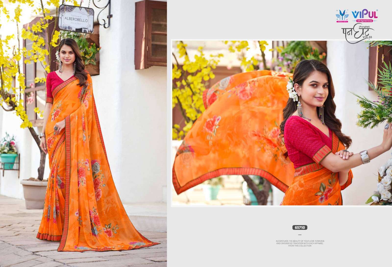 VIPUL FASHION PRESENTS PANGHAT VOL-3 BEAUTIFUL FLORAL PRINTED SAREES CATALOG  WHOLESALER AND EXPORTER IN SURAT 