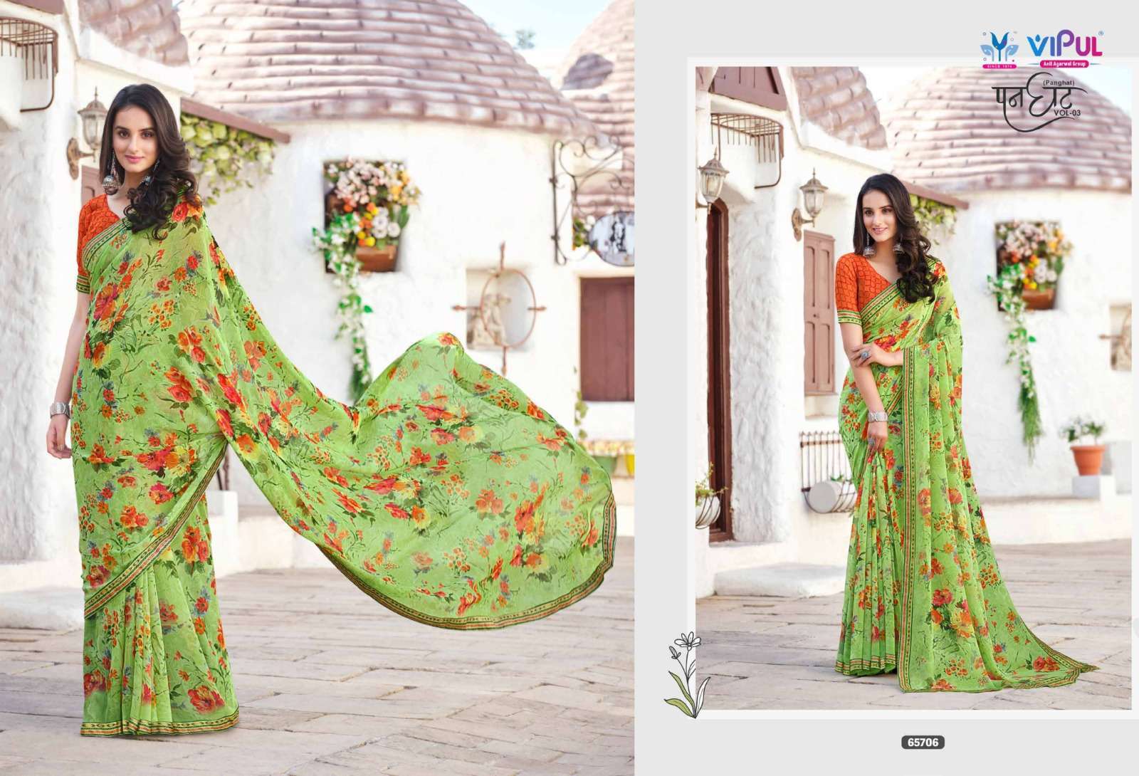 VIPUL FASHION PRESENTS PANGHAT VOL-3 BEAUTIFUL FLORAL PRINTED SAREES CATALOG  WHOLESALER AND EXPORTER IN SURAT 