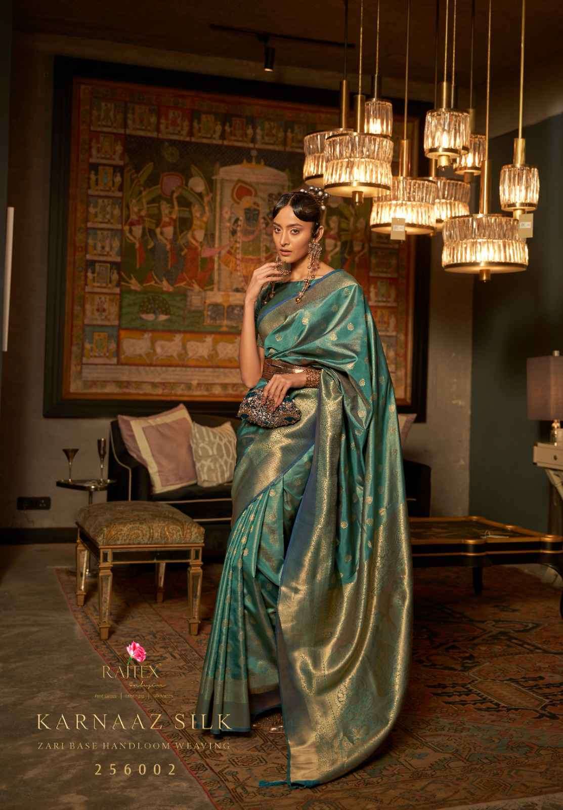 Rajtex Presents Karnaaz Silk 256001 To 256007 Fancy Weaving Festive Collection Saree Catalog Wholesaler and Exporter In Surat