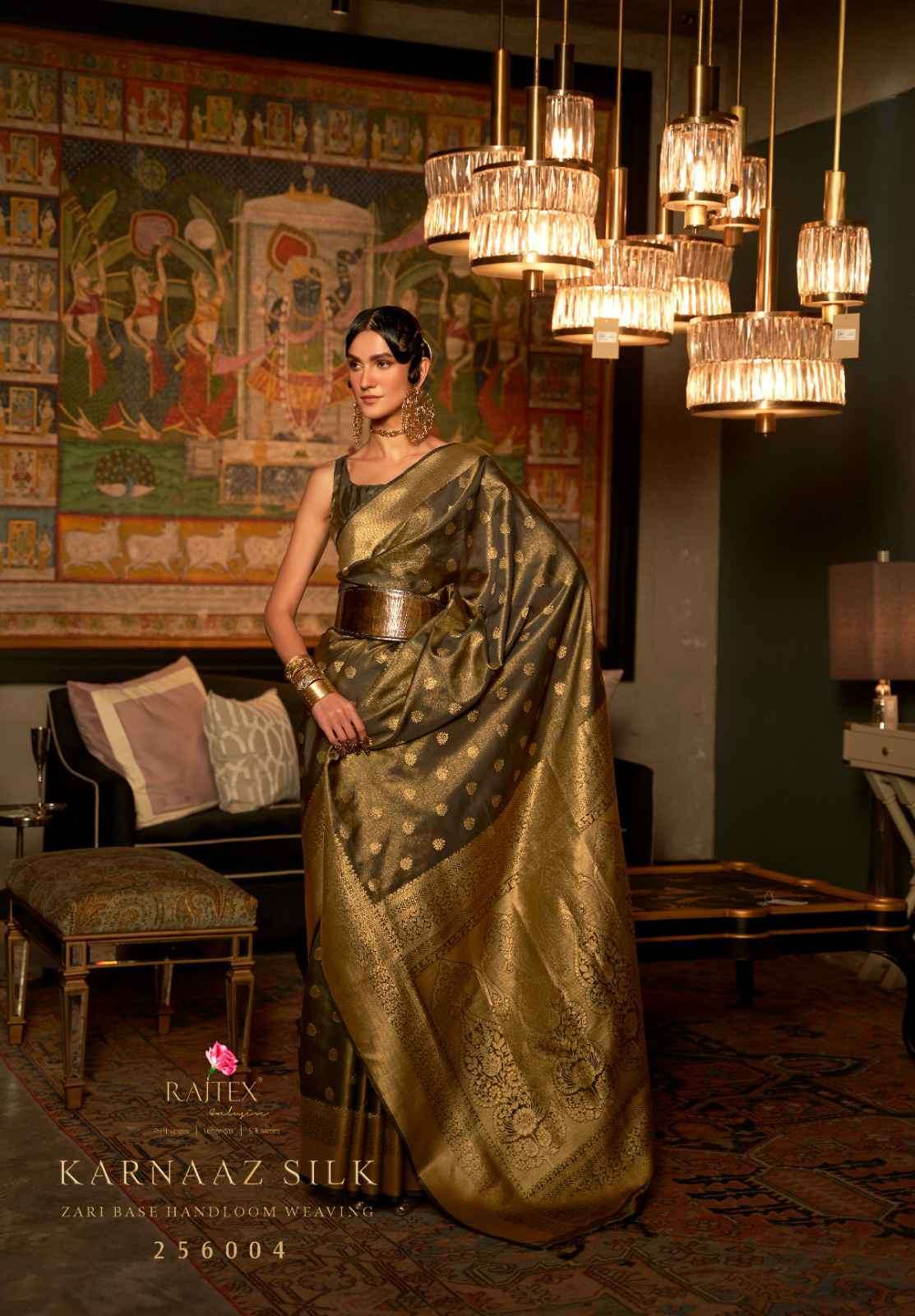 Rajtex Presents Karnaaz Silk 256001 To 256007 Fancy Weaving Festive Collection Saree Catalog Wholesaler and Exporter In Surat