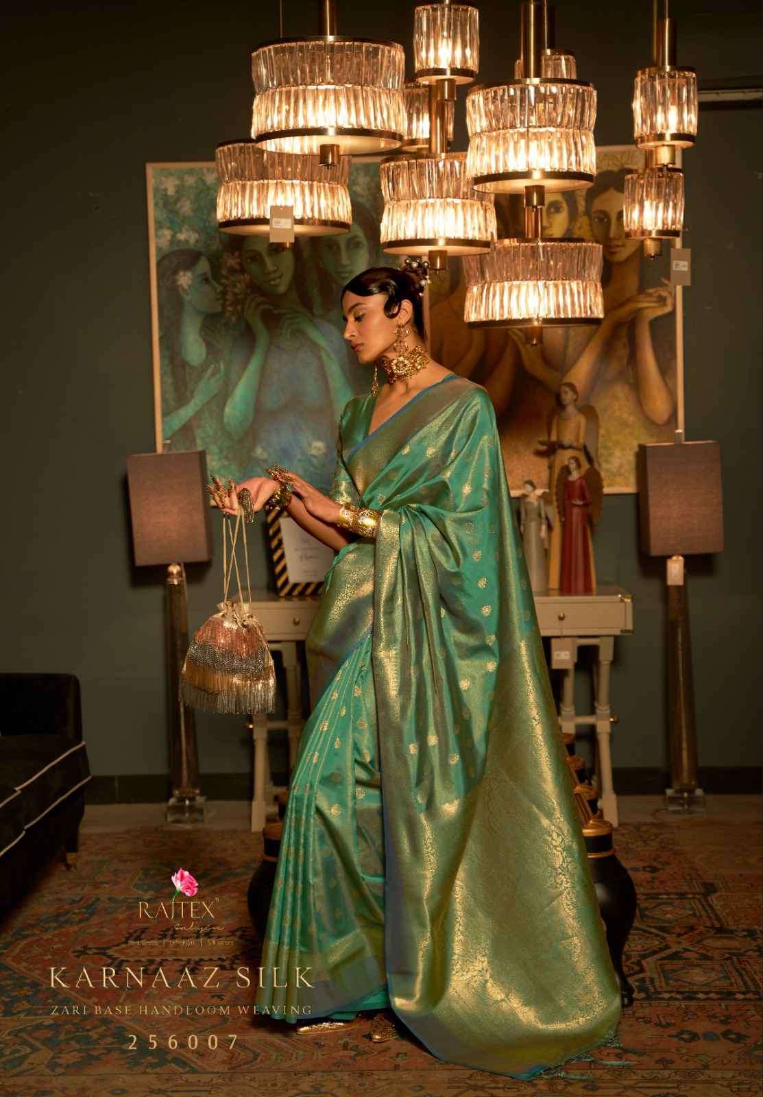 Rajtex Presents Karnaaz Silk 256001 To 256007 Fancy Weaving Festive Collection Saree Catalog Wholesaler and Exporter In Surat