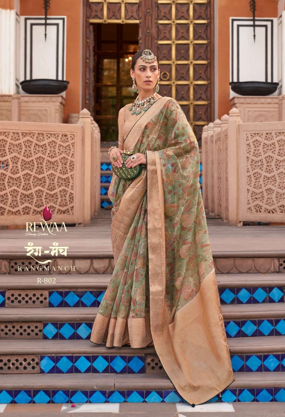 RANGMANCH BY REWAA 793 TO 803 SERIES INDIAN TRADITIONAL WEAR COLLECTION  BEAUTIFUL STYLISH FANCY COLORFUL PARTY WEAR & OCCASIONAL WEAR ORGANZA  JACQUARD SAREES AT WHOLESALE PRICE