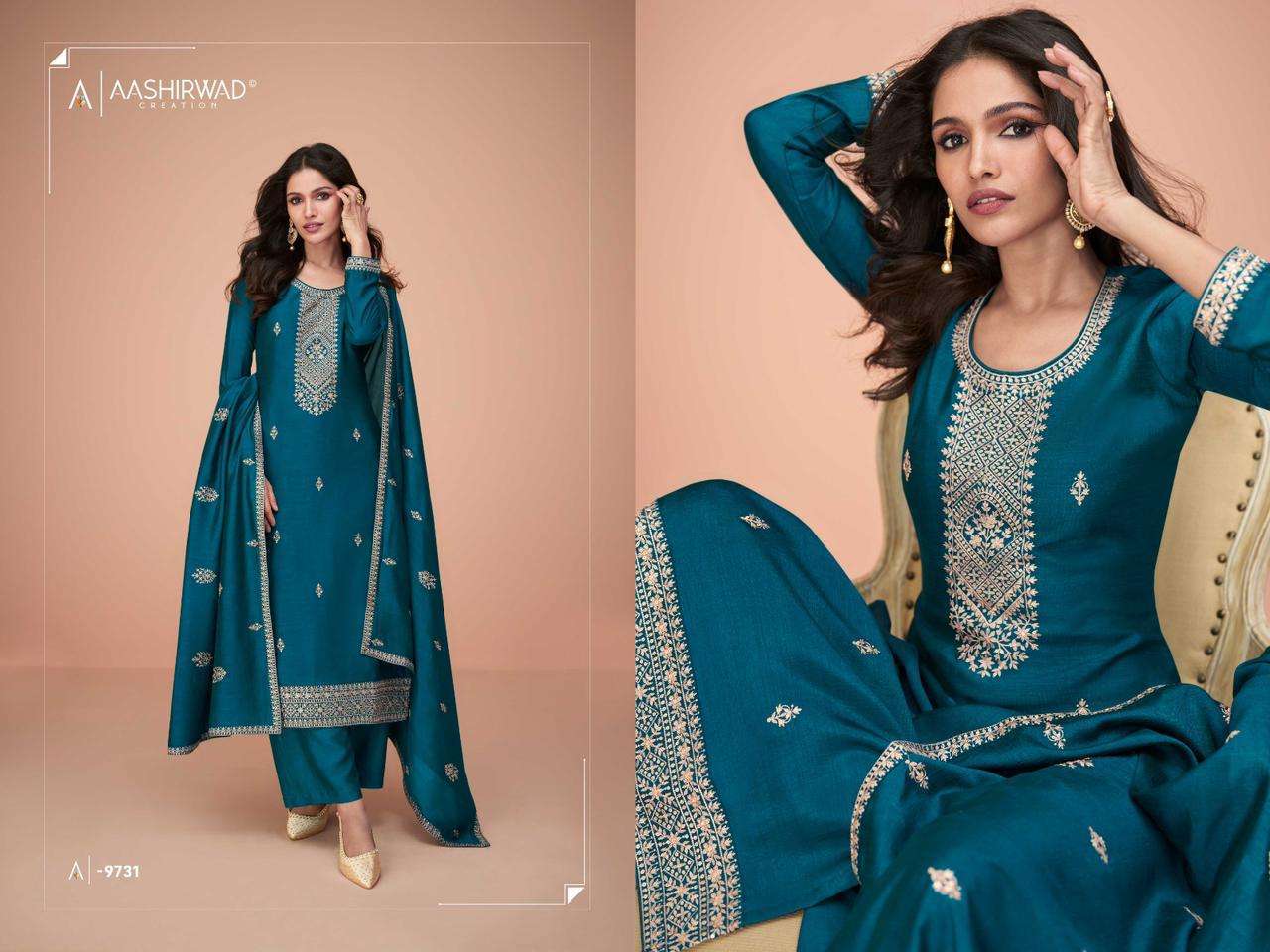 AASHIRWAD CREATION PRESENTS GULKAND HIVA FUNCTION WEAR UNSTITCH COLLECTION 3 PEICE SALWAR SUIT CATALOG WHOLESALER AND EXPORTER IN SURAT 