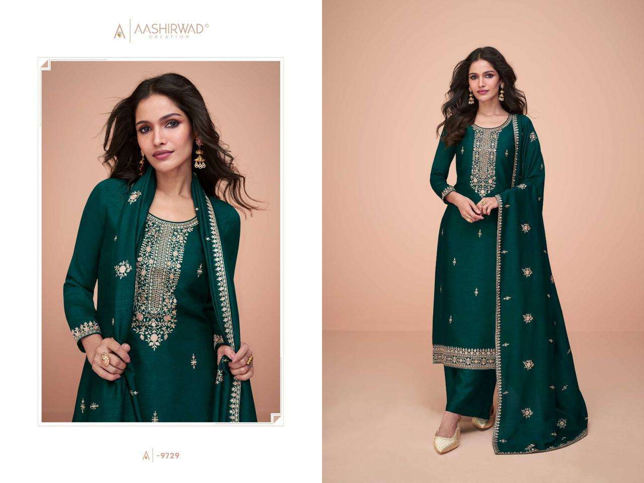 AASHIRWAD CREATION PRESENTS GULKAND HIVA FUNCTION WEAR UNSTITCH COLLECTION 3 PEICE SALWAR SUIT CATALOG WHOLESALER AND EXPORTER IN SURAT 