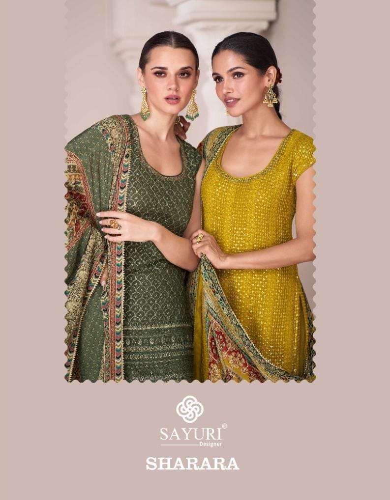 SAYURI DESIGNER PRESENTS SHARARA READYMADE FANCY 3 PEICE SALWAR SUIT CATALOG WHOLESALER AND EXPORTER IN SURAT 