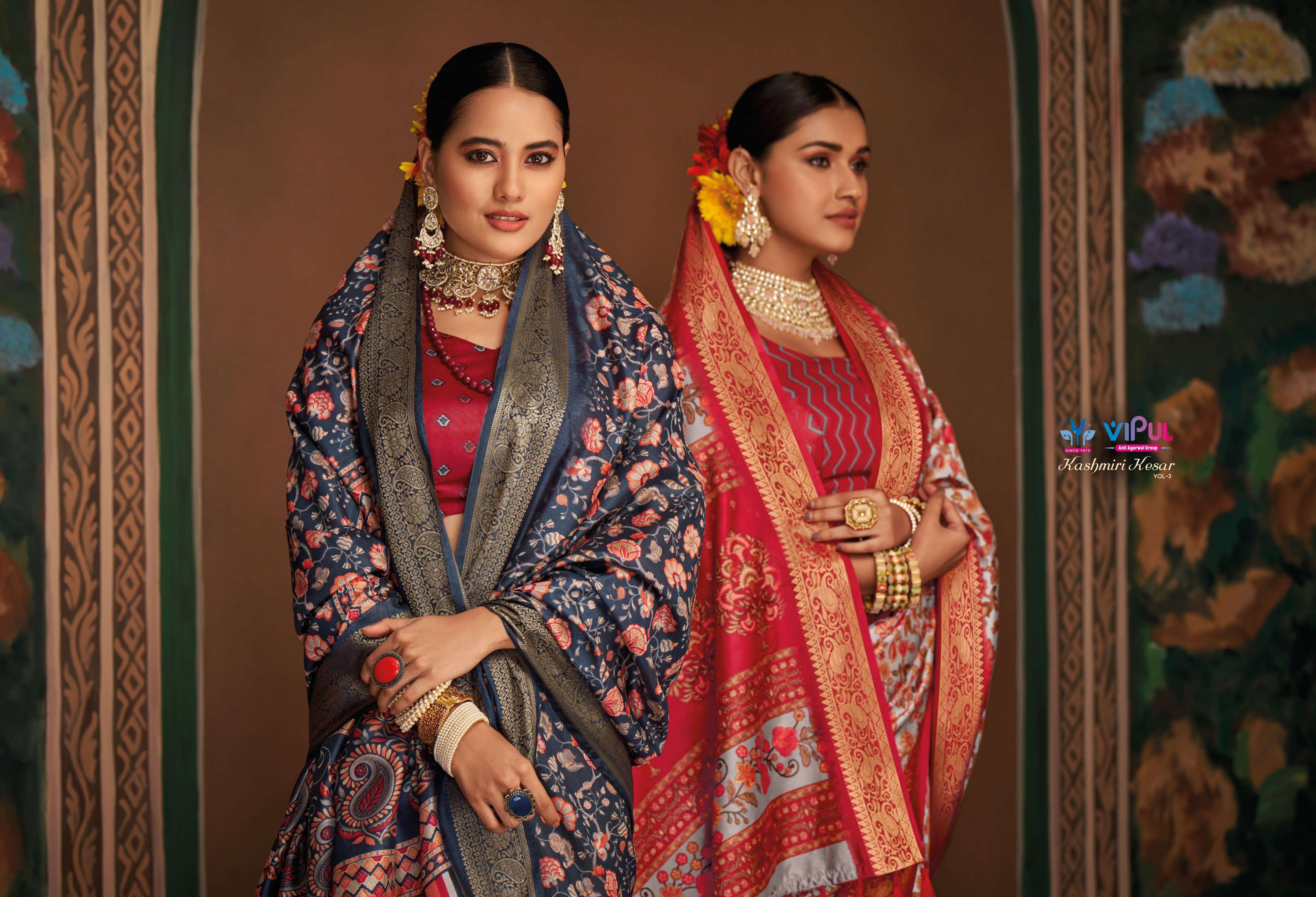 VIPUL PRESENTS KASHMIRI KESAR VOL-3 AMAZING BHAGALPURI SILK SAREE CATALOG WHOLESALER AND EXPORTER IN SURAT 