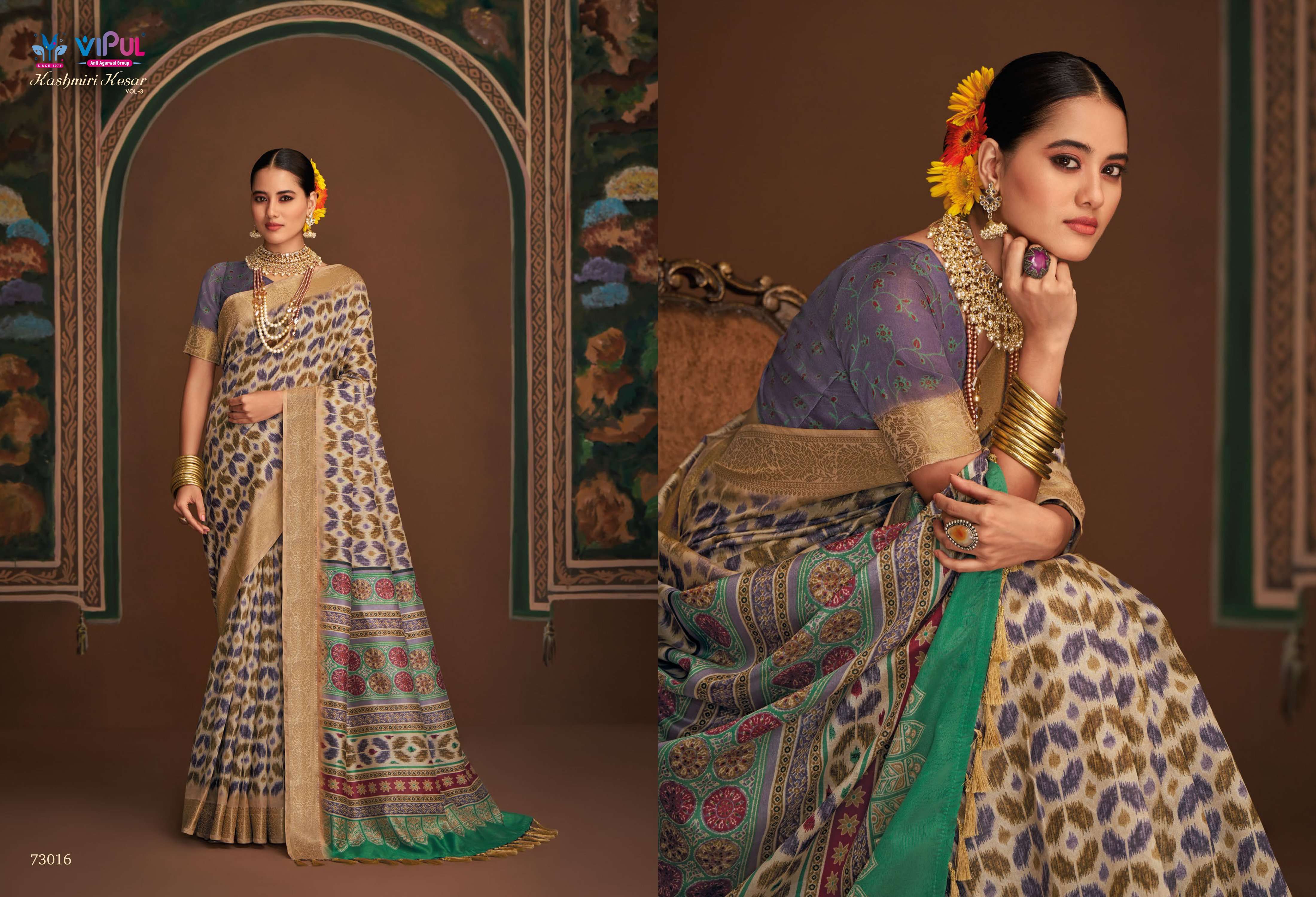 VIPUL PRESENTS KASHMIRI KESAR VOL-3 AMAZING BHAGALPURI SILK SAREE CATALOG WHOLESALER AND EXPORTER IN SURAT 