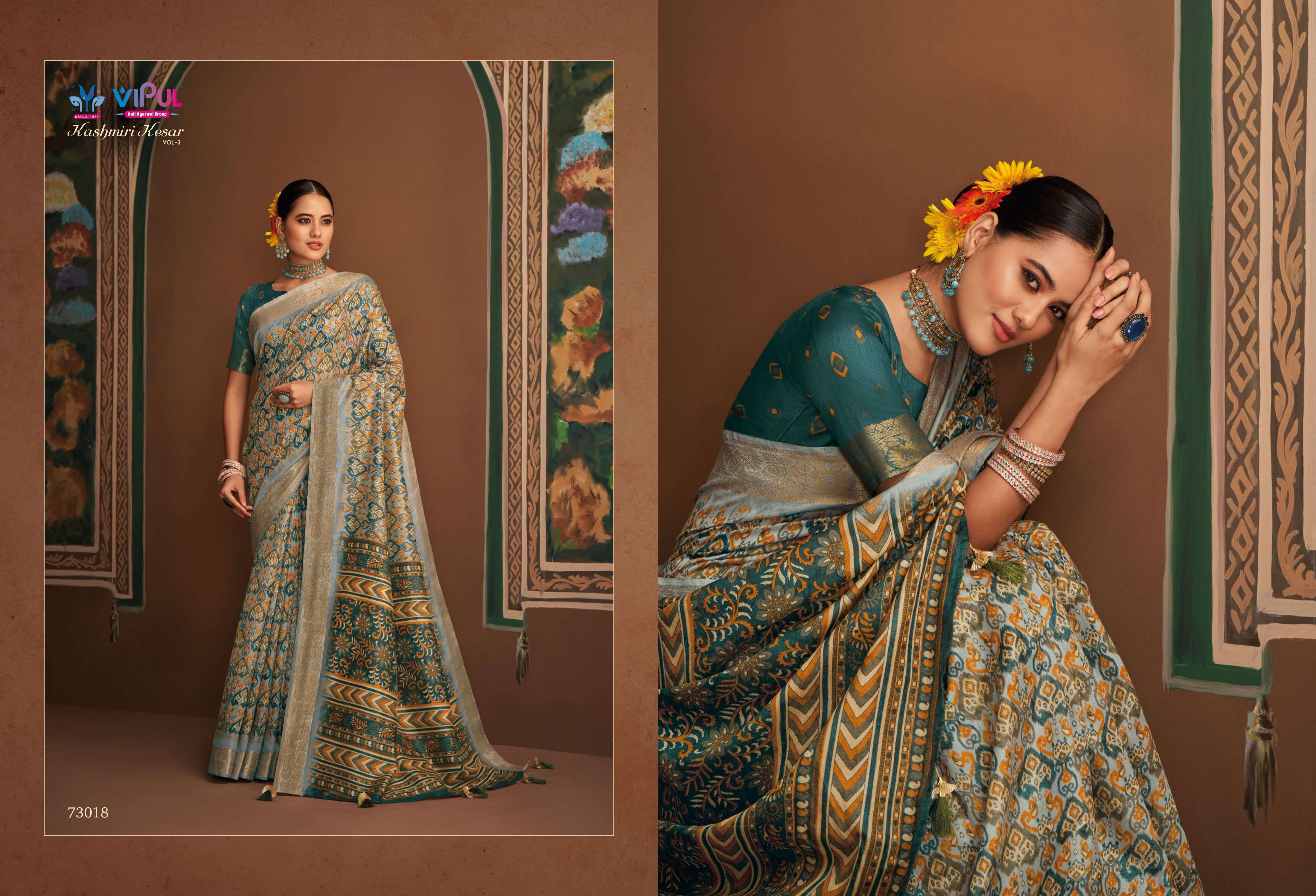 VIPUL PRESENTS KASHMIRI KESAR VOL-3 AMAZING BHAGALPURI SILK SAREE CATALOG WHOLESALER AND EXPORTER IN SURAT 