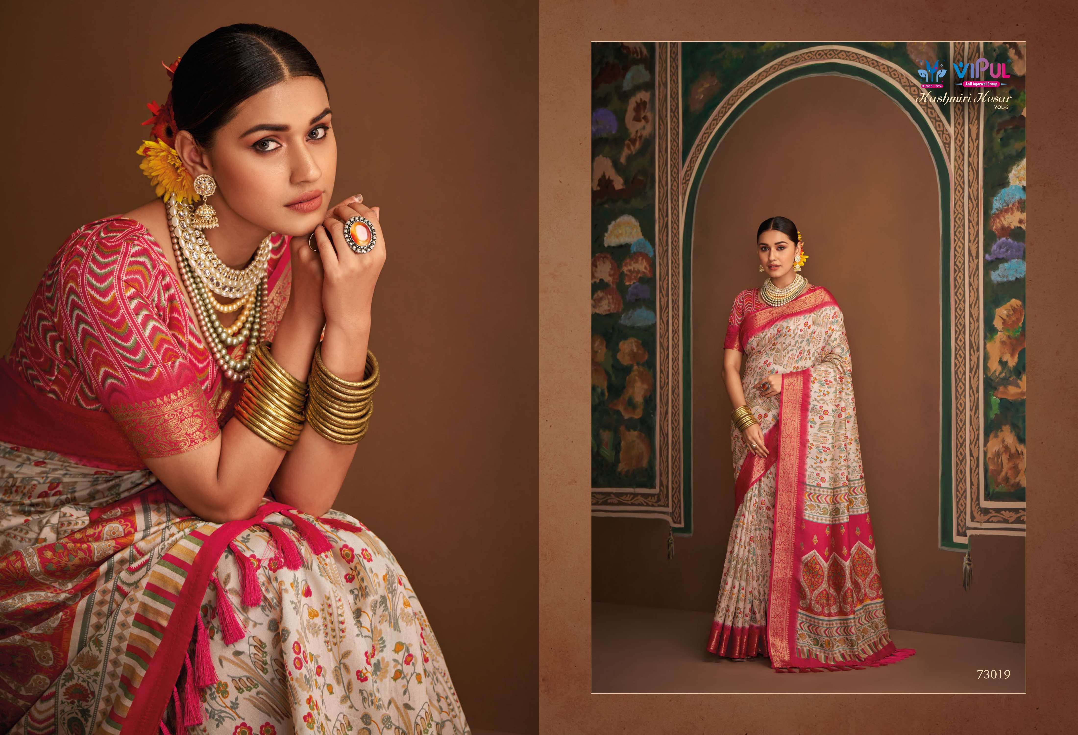 VIPUL PRESENTS KASHMIRI KESAR VOL-3 AMAZING BHAGALPURI SILK SAREE CATALOG WHOLESALER AND EXPORTER IN SURAT 