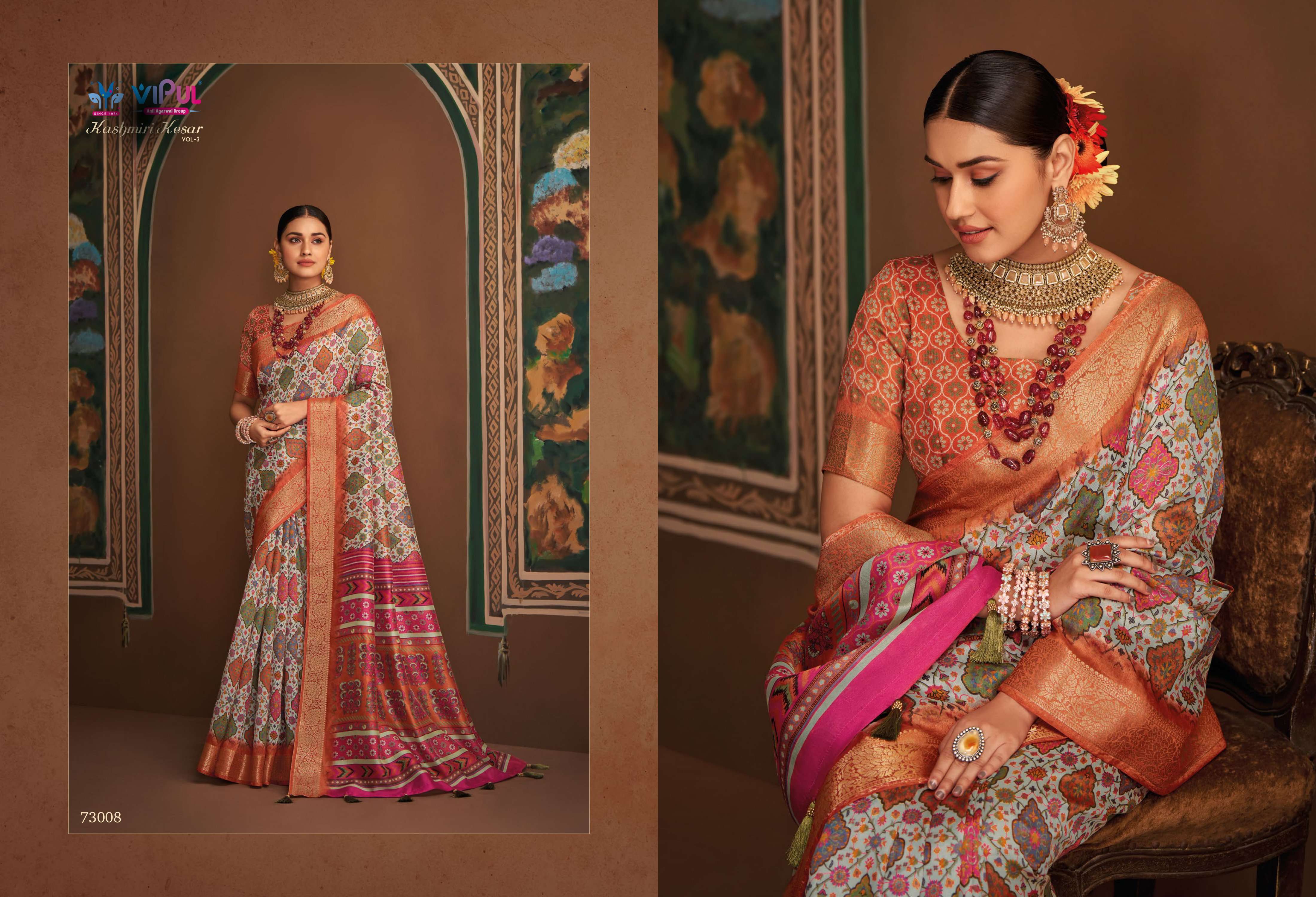 VIPUL PRESENTS KASHMIRI KESAR VOL-3 AMAZING BHAGALPURI SILK SAREE CATALOG WHOLESALER AND EXPORTER IN SURAT 