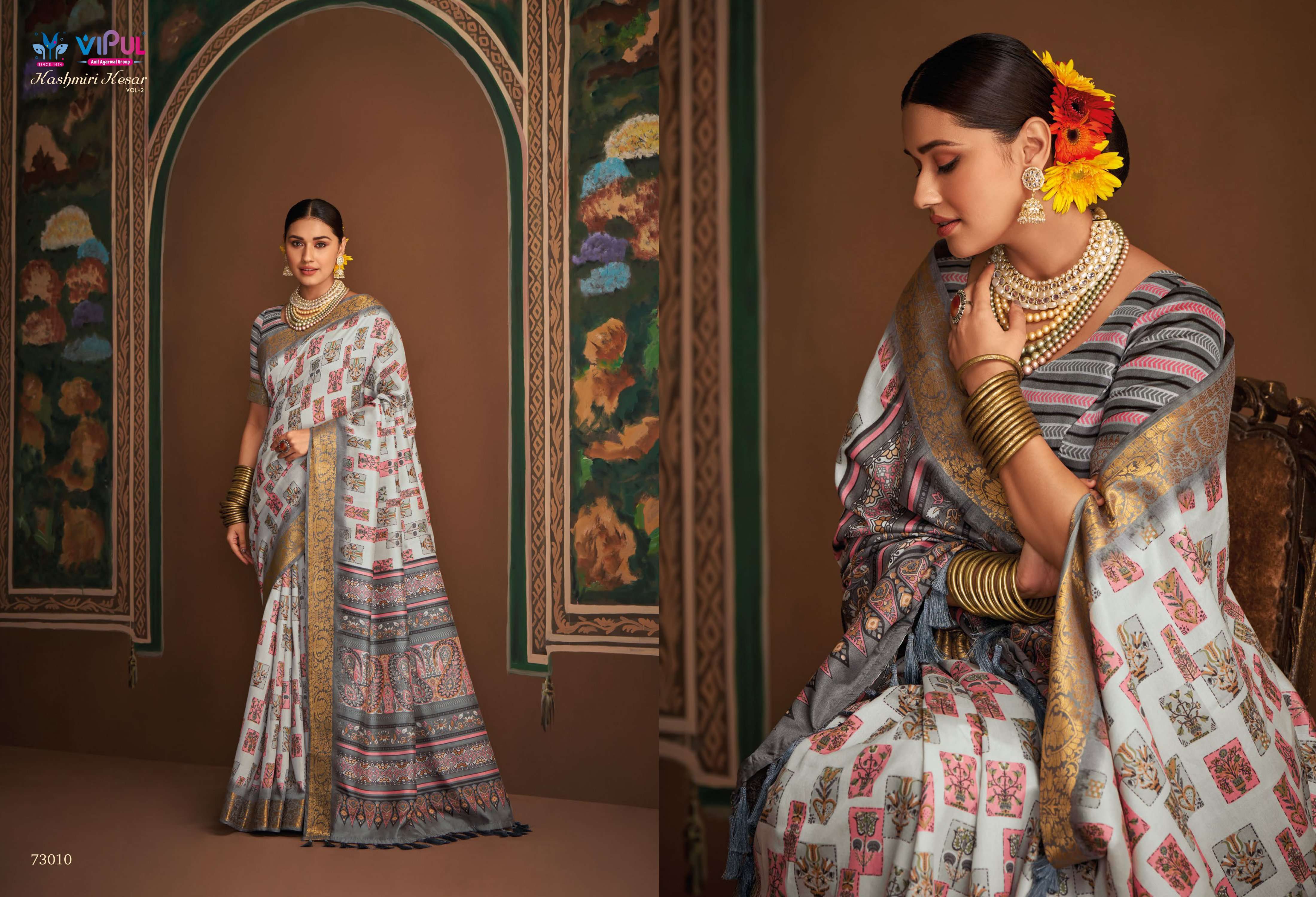 VIPUL PRESENTS KASHMIRI KESAR VOL-3 AMAZING BHAGALPURI SILK SAREE CATALOG WHOLESALER AND EXPORTER IN SURAT 