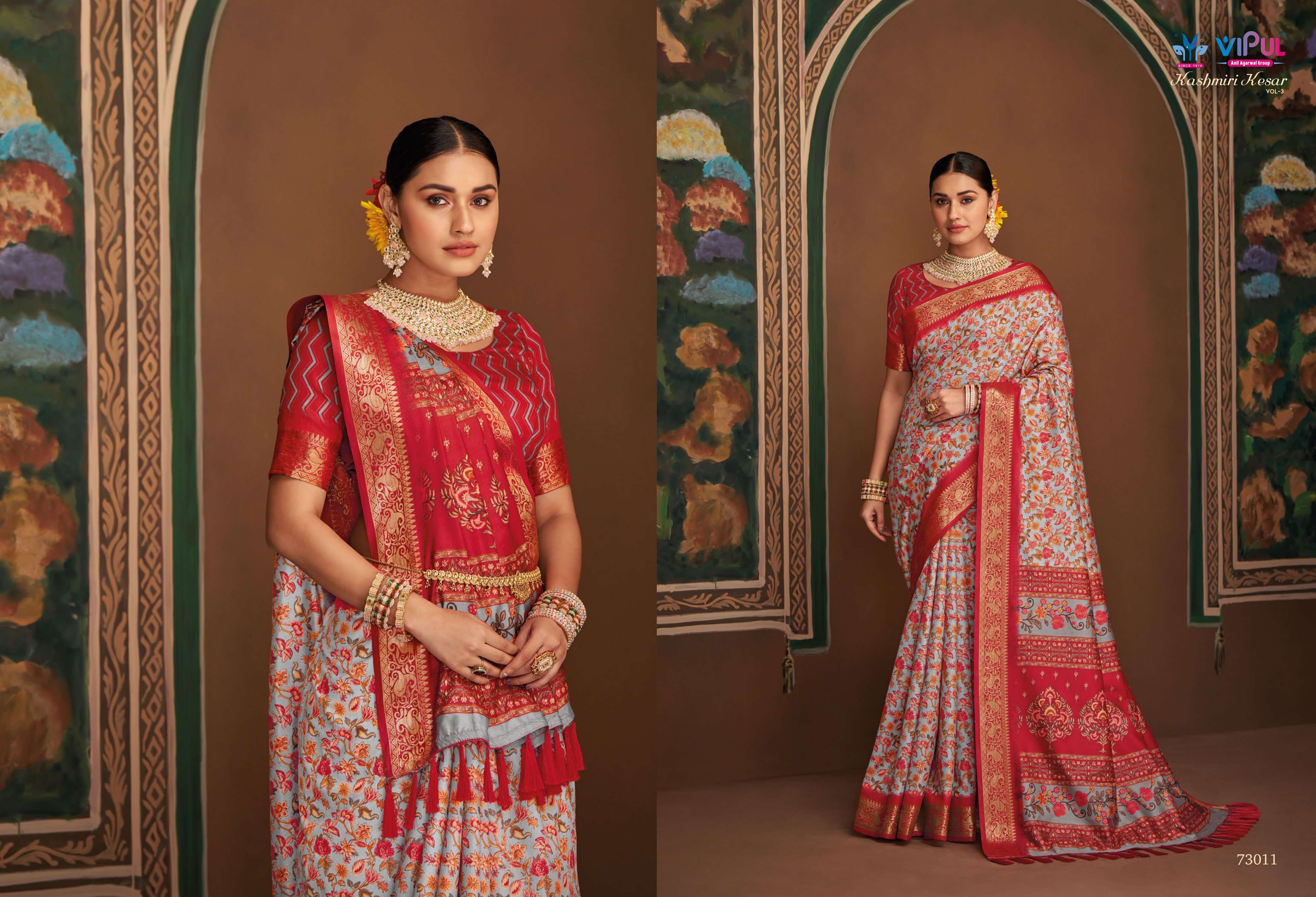 VIPUL PRESENTS KASHMIRI KESAR VOL-3 AMAZING BHAGALPURI SILK SAREE CATALOG WHOLESALER AND EXPORTER IN SURAT 