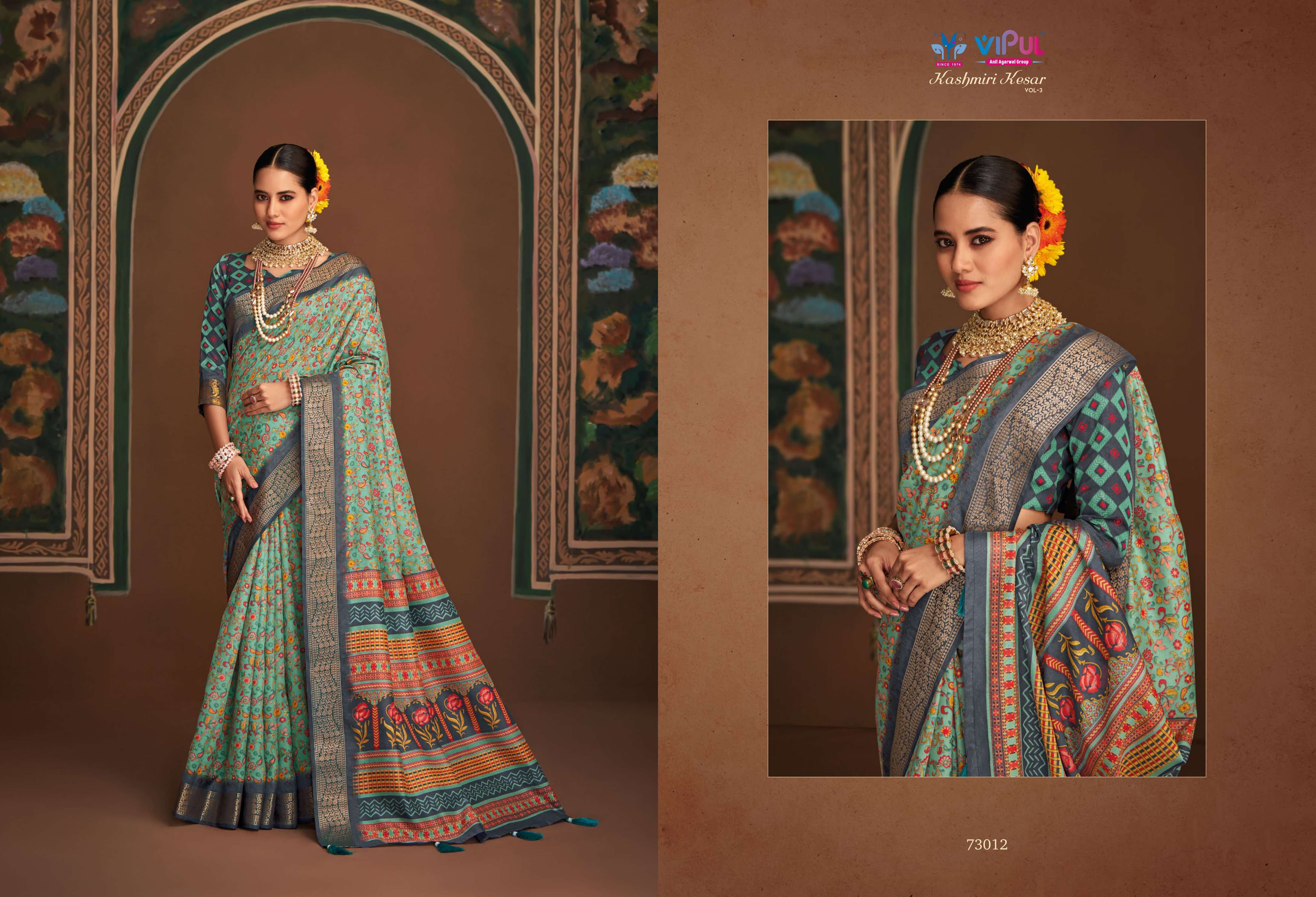 VIPUL PRESENTS KASHMIRI KESAR VOL-3 AMAZING BHAGALPURI SILK SAREE CATALOG WHOLESALER AND EXPORTER IN SURAT 