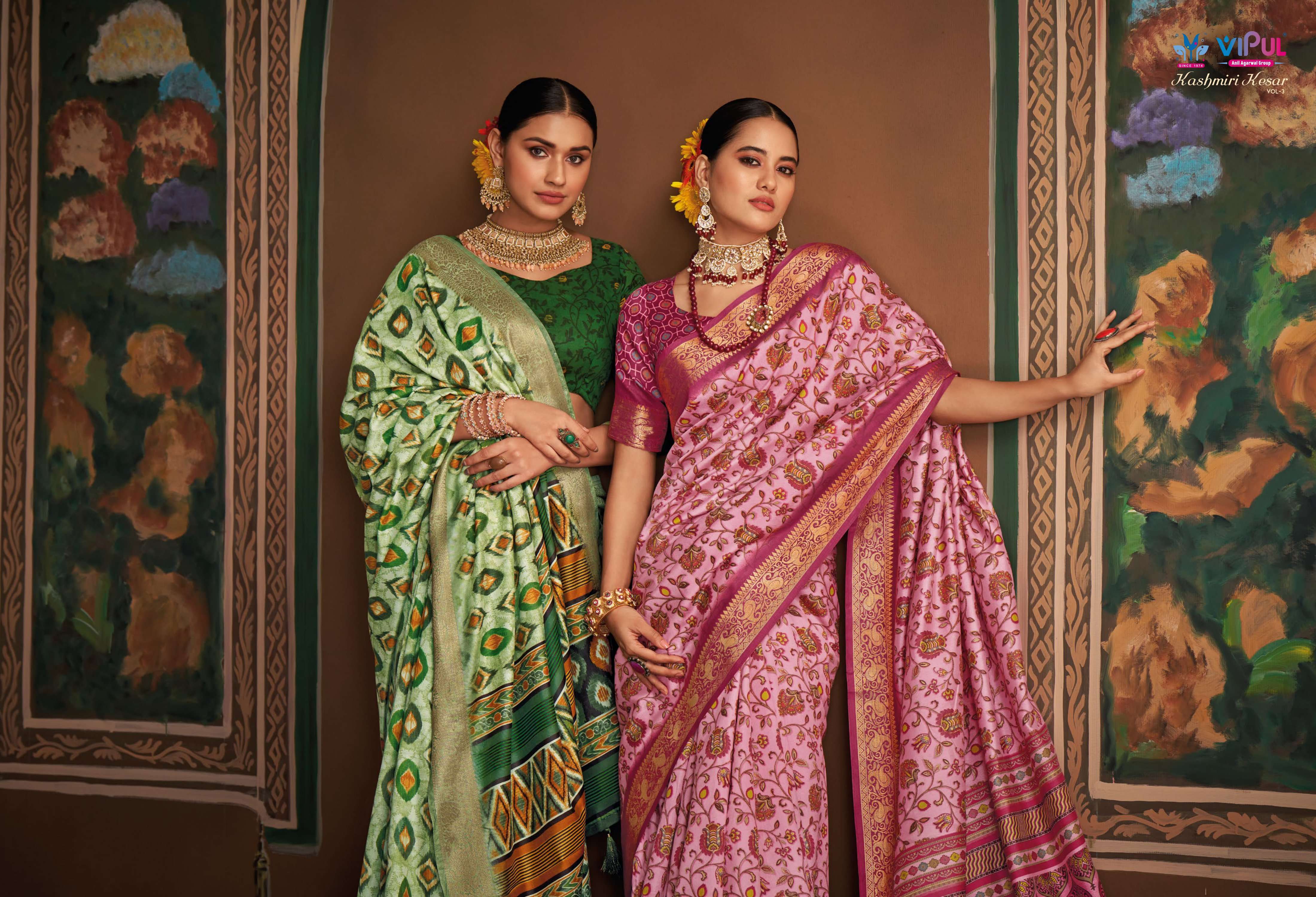 VIPUL PRESENTS KASHMIRI KESAR VOL-3 AMAZING BHAGALPURI SILK SAREE CATALOG WHOLESALER AND EXPORTER IN SURAT 