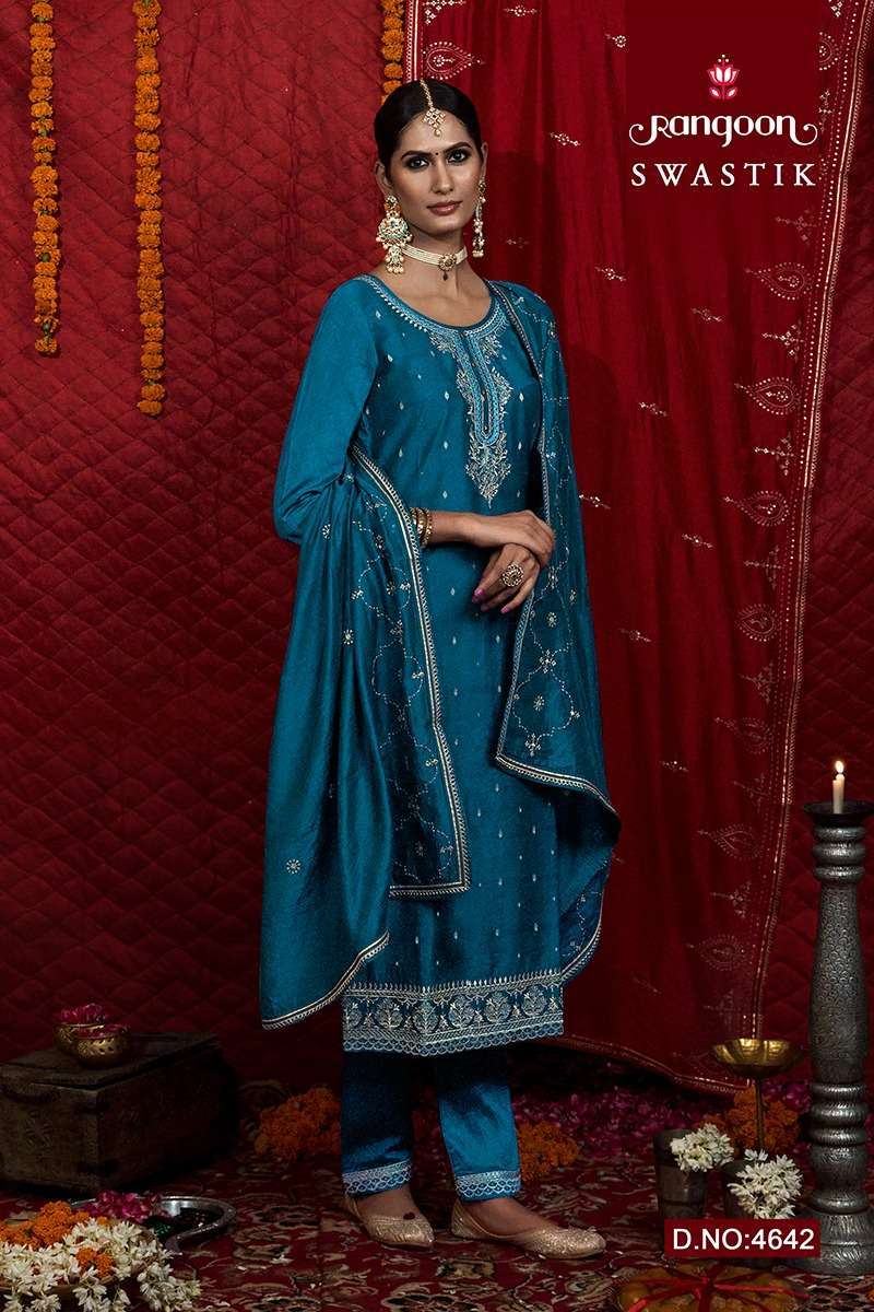 RANGOON PRESENT SWASTIK FESTIVE WEAR READYMADE SALWAR SUITS CATALOG WHOLESALER AND EXPORTER IN SURAT
