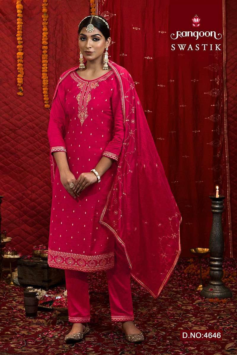 RANGOON PRESENT SWASTIK FESTIVE WEAR READYMADE SALWAR SUITS CATALOG WHOLESALER AND EXPORTER IN SURAT