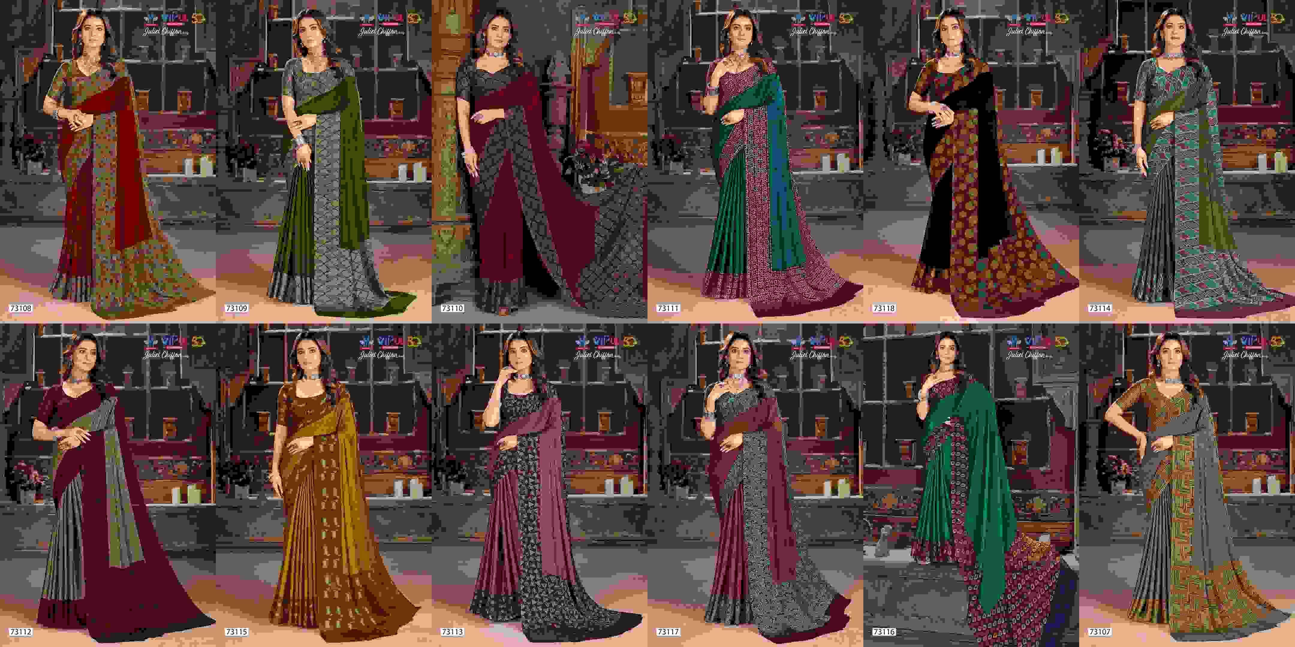 Vipul Presents Juliet Chiffon Lovely Festive Collection Fancy Chiffon Saree Catalog Wholesaler and Exporter 