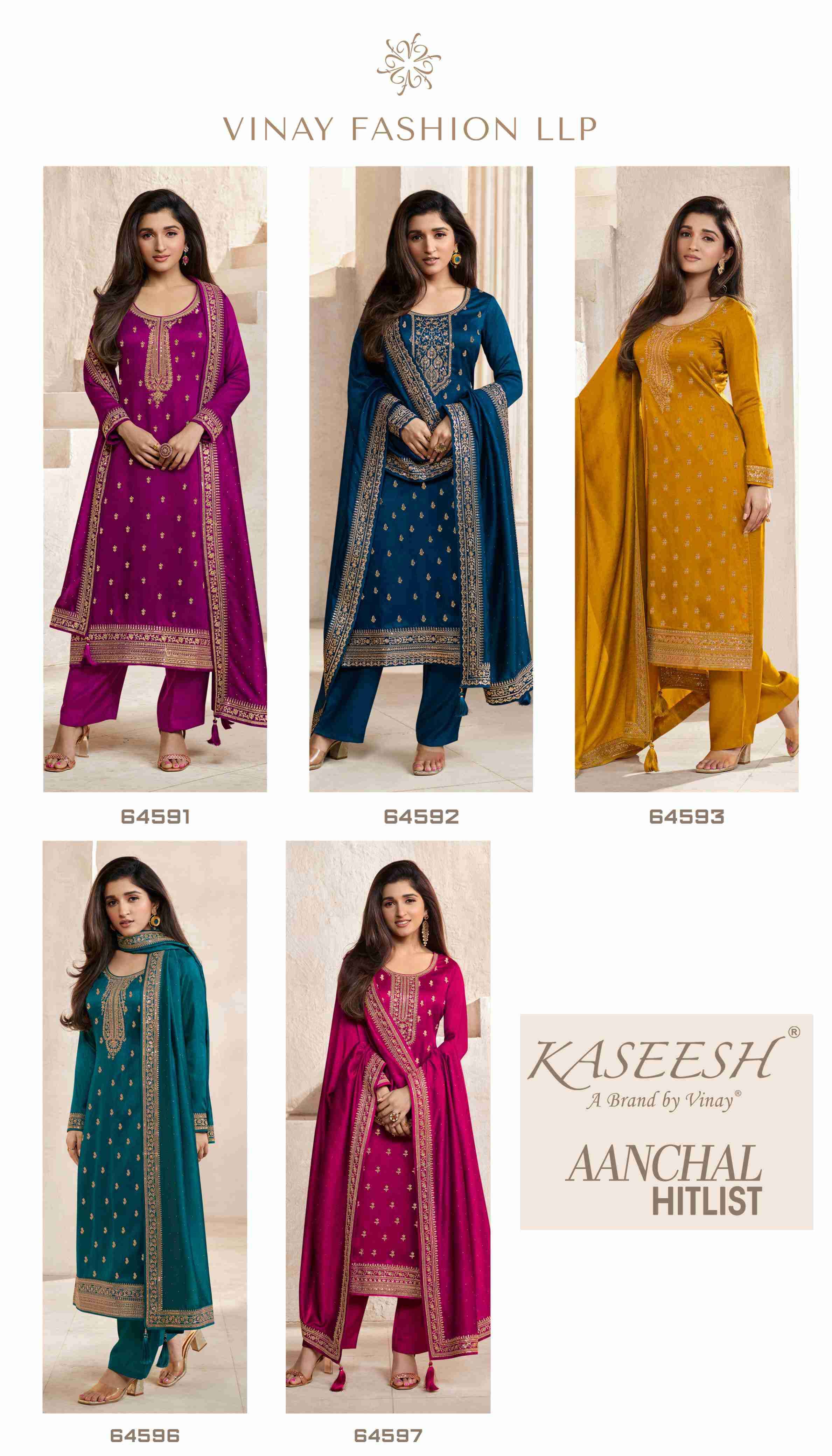 Vinay Fashion Presents Kaseesh Aanchal Hitlist Fancy Silk Designer Ladies Salwar Suit Catalog Wholesaler And Exporter 